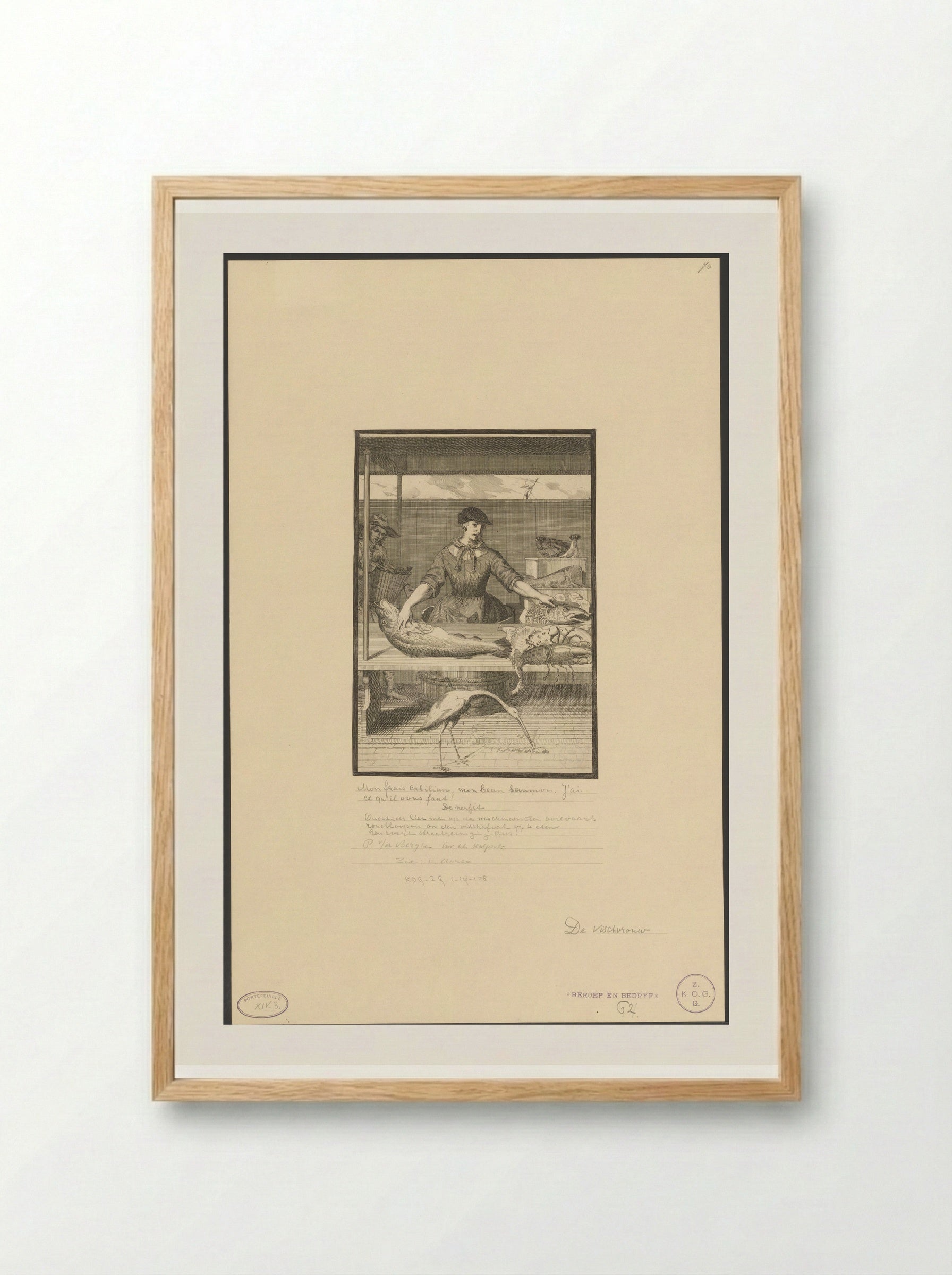 Visvrouw op de markt - Pieter van den Berge - Framed Print Wood