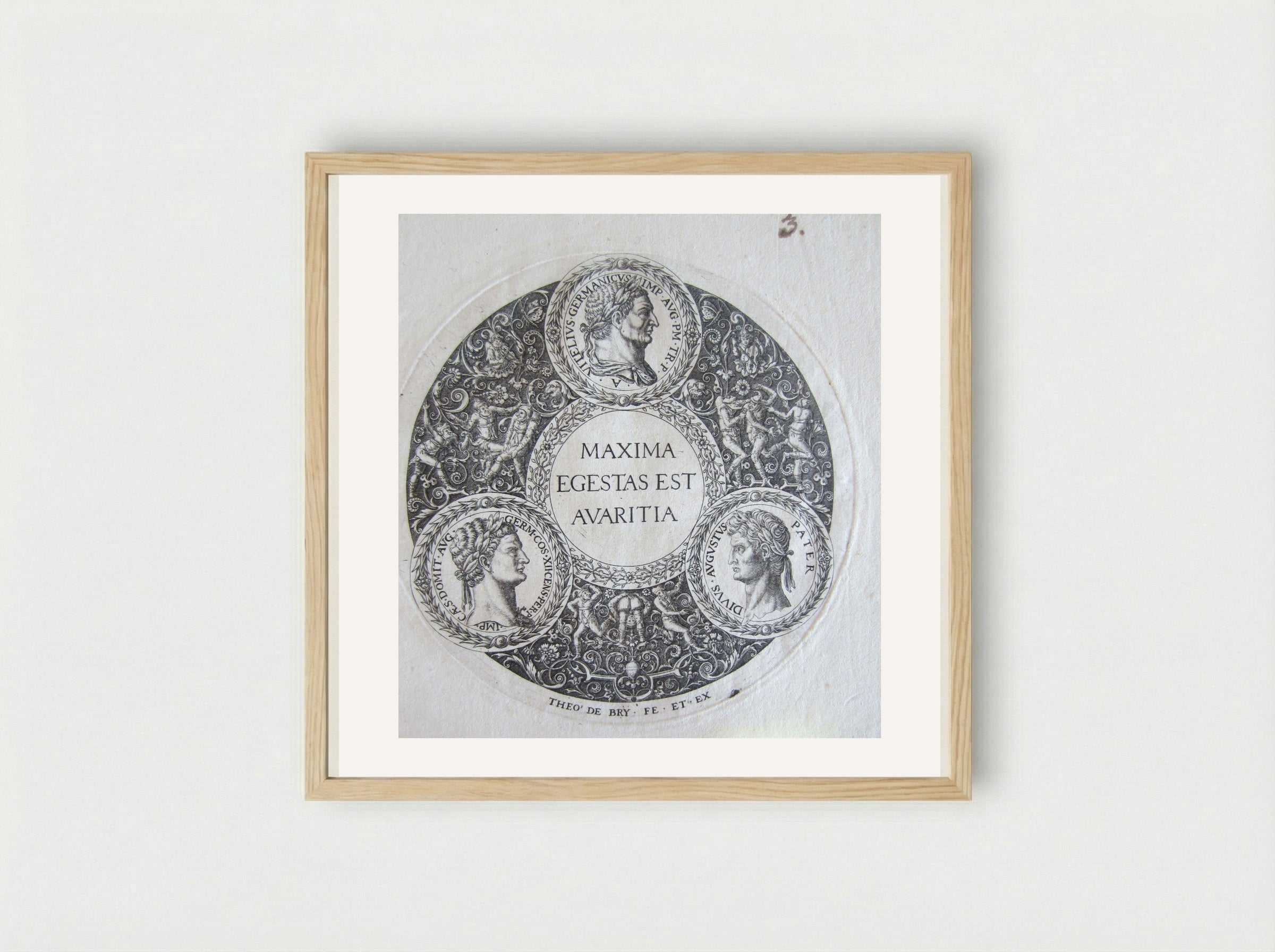 Vitellius, Domitian, and Augustus - Theodor de Bry - Framed Print Wood