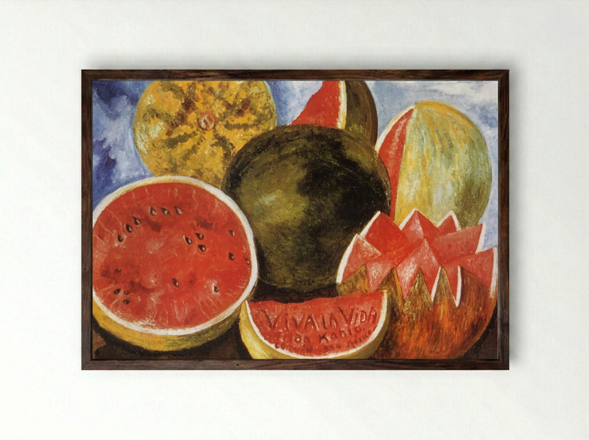 Viva la Vida, Watermelons - Frida Kahlo - Framed Print Dark Wood