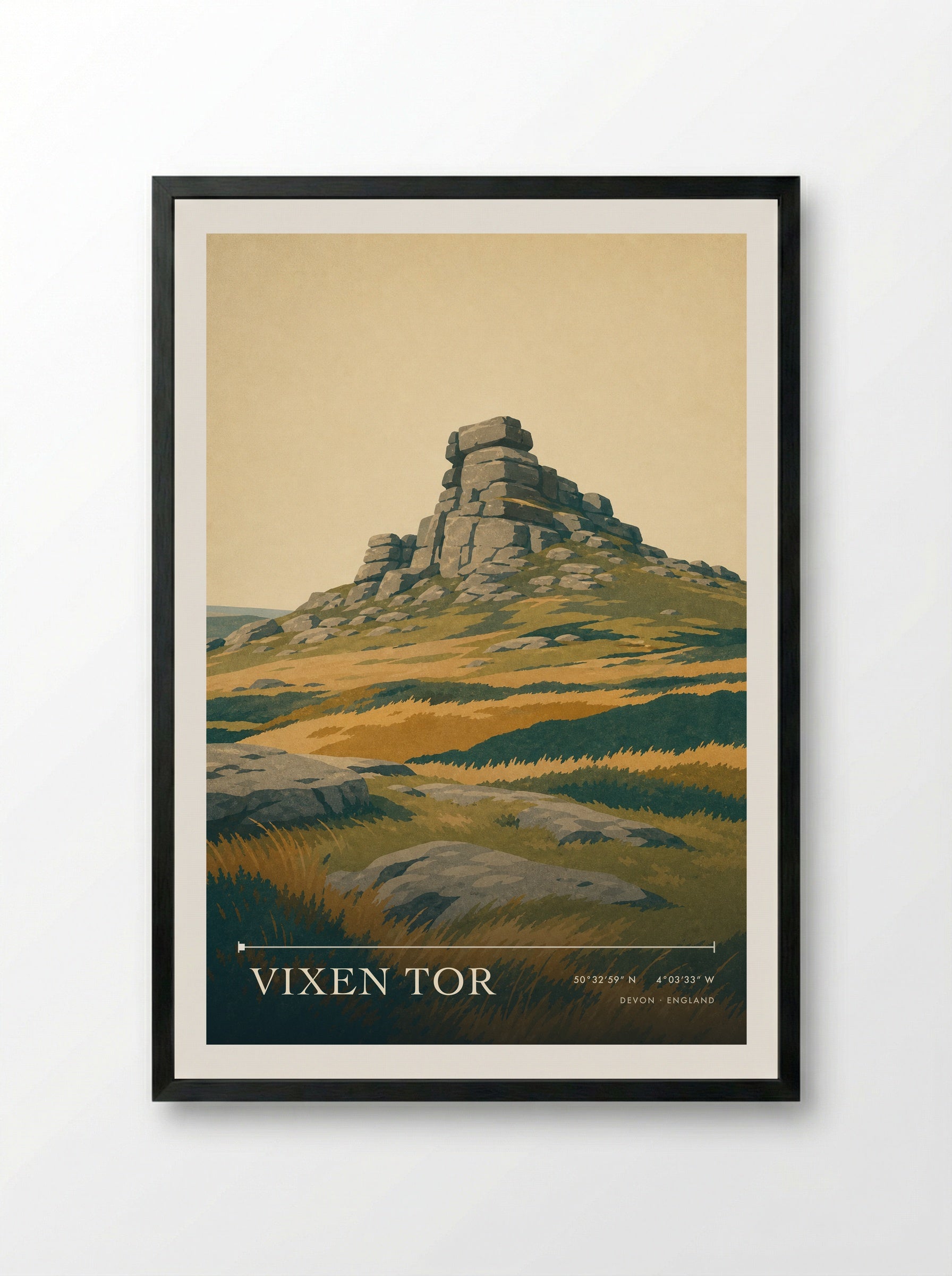 Vixen Tor Devon England Travel Poster - Framed Print Black