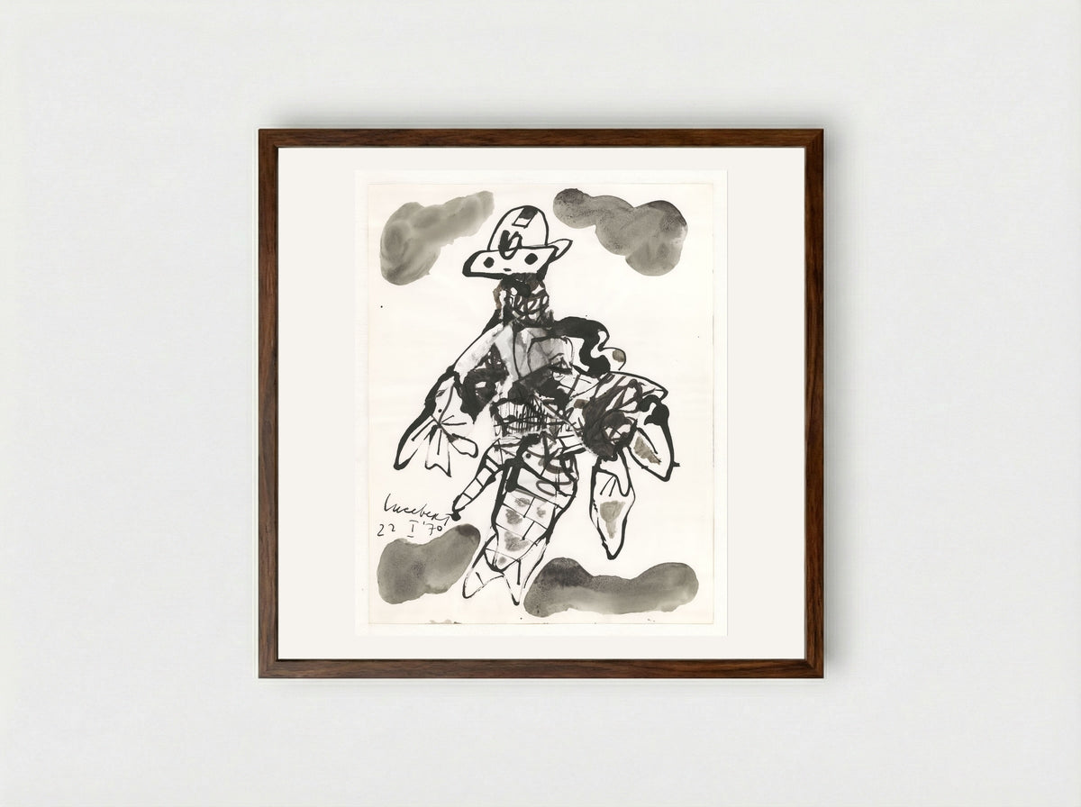 Vliegend fantasiewezen - Lucebert - Framed Print Dark Wood