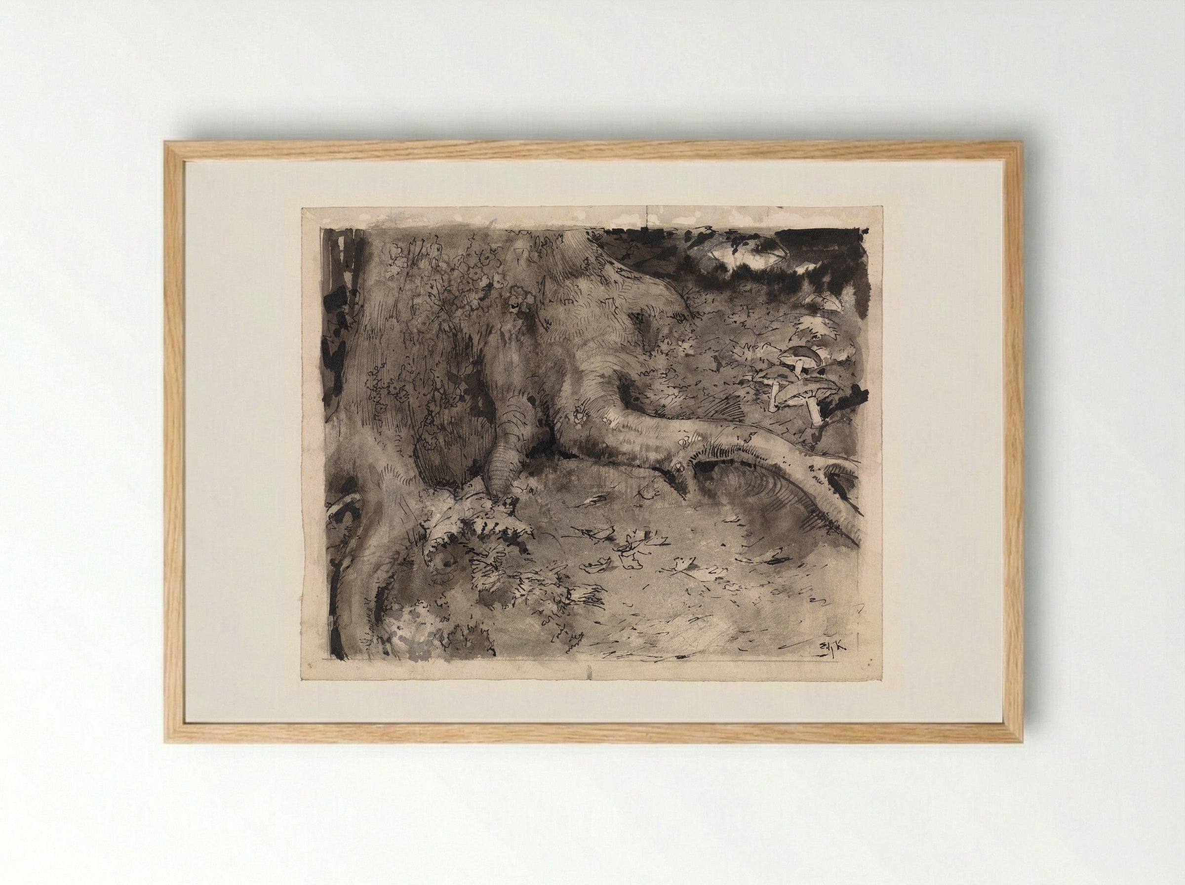 Voet van een boom met paddestoelen - Edzard Koning - Framed Print Wood