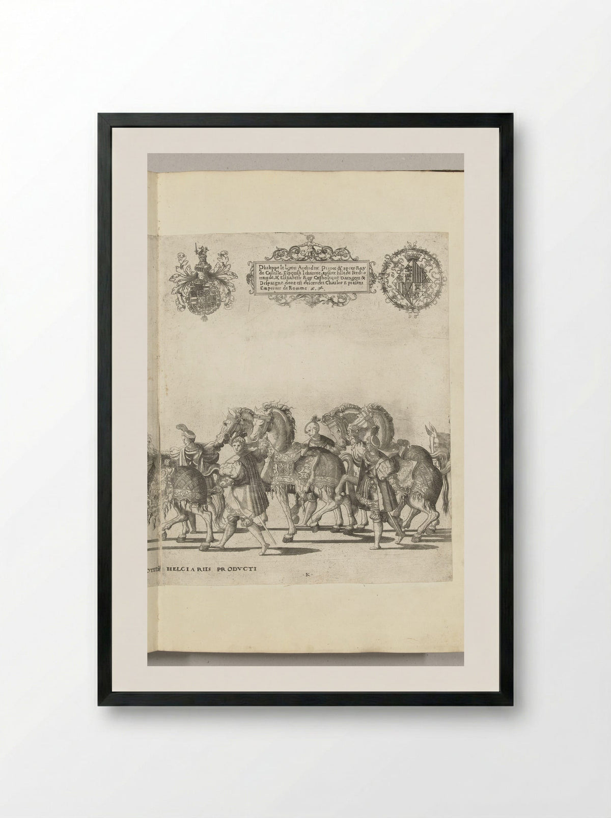 Voetknechten met paarden, plaat K - Nicolaas Hogenberg - Framed Print Black