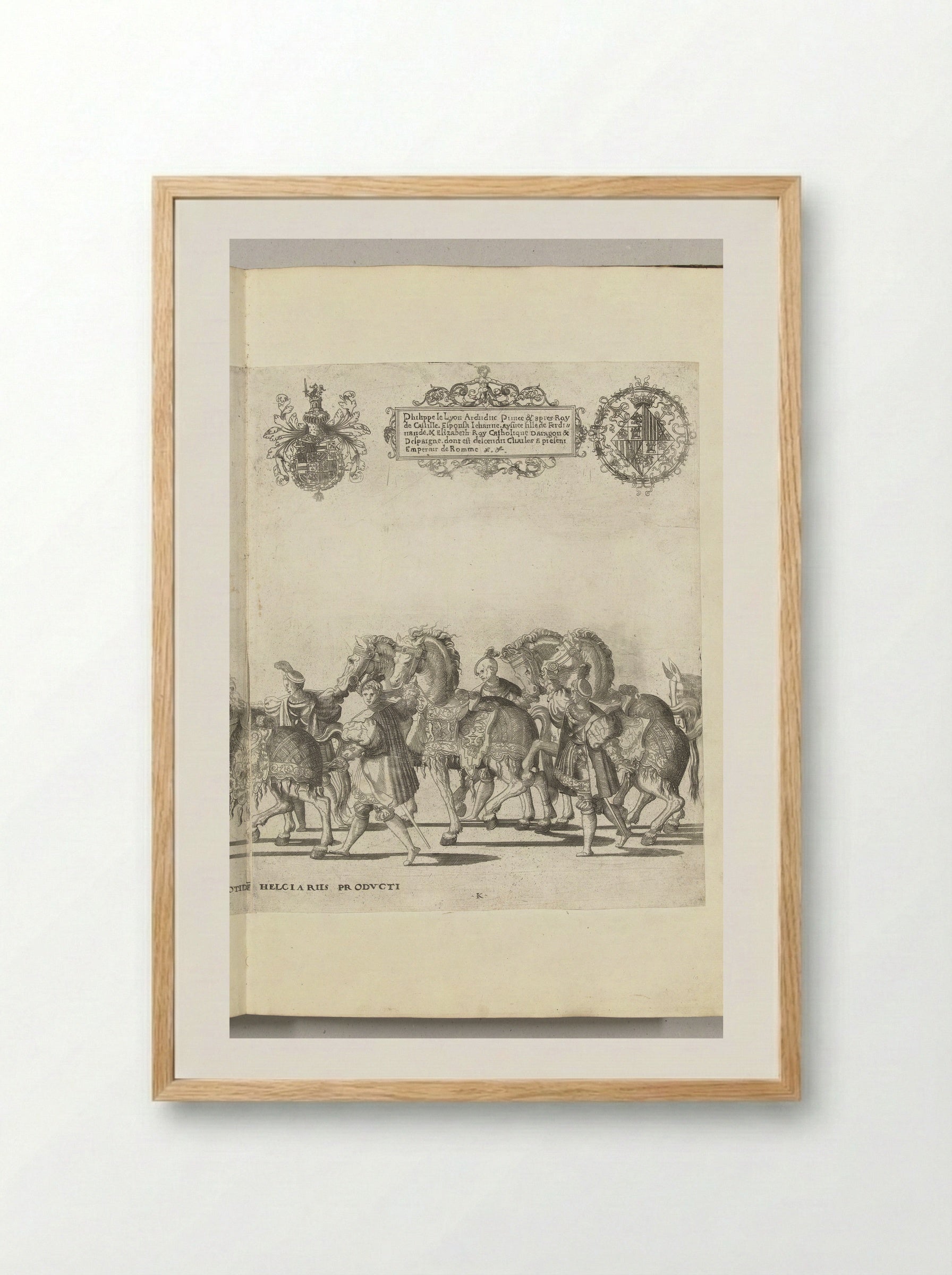 Voetknechten met paarden, plaat K - Nicolaas Hogenberg - Framed Print Wood