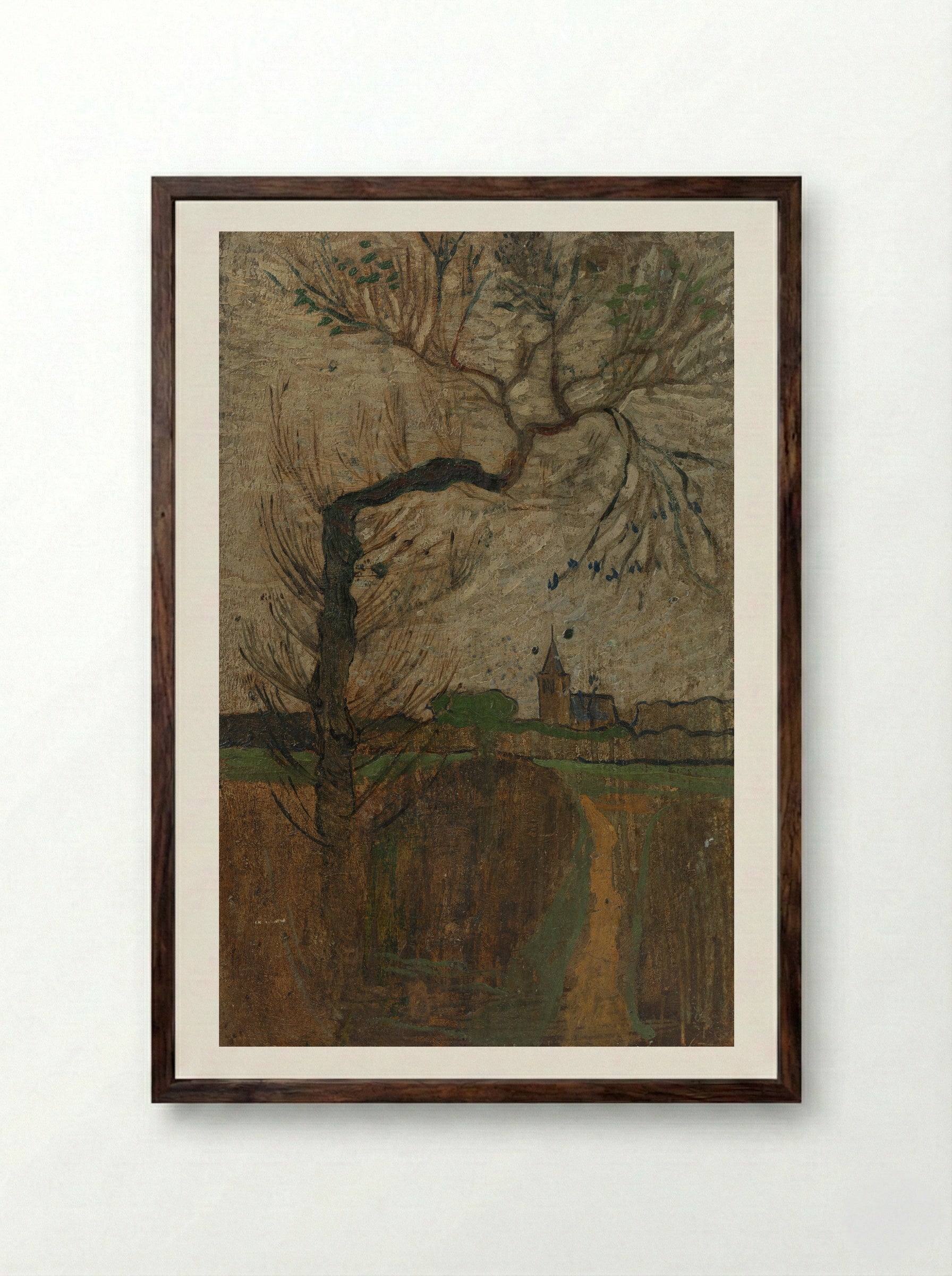 Voetpad met wilg en dorpje aan de horizon - Richard Nicolaüs Roland Holst - Framed Print Dark Wood