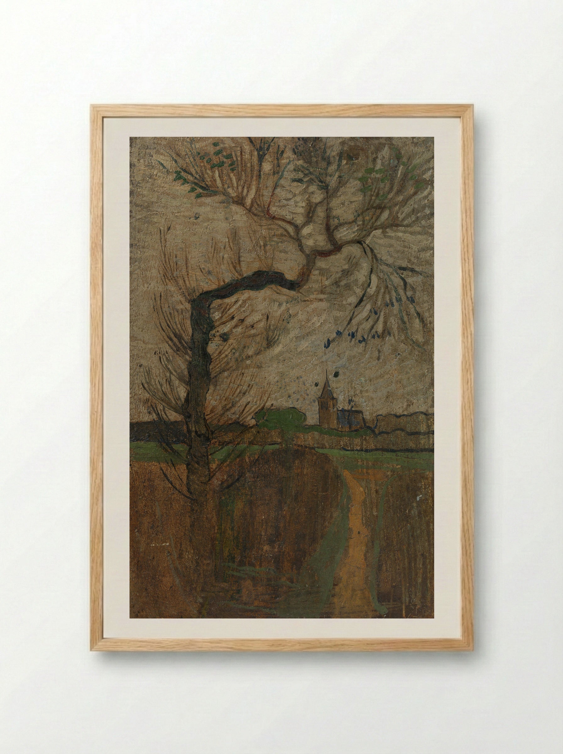 Voetpad met wilg en dorpje aan de horizon - Richard Nicolaüs Roland Holst - Framed Print Wood