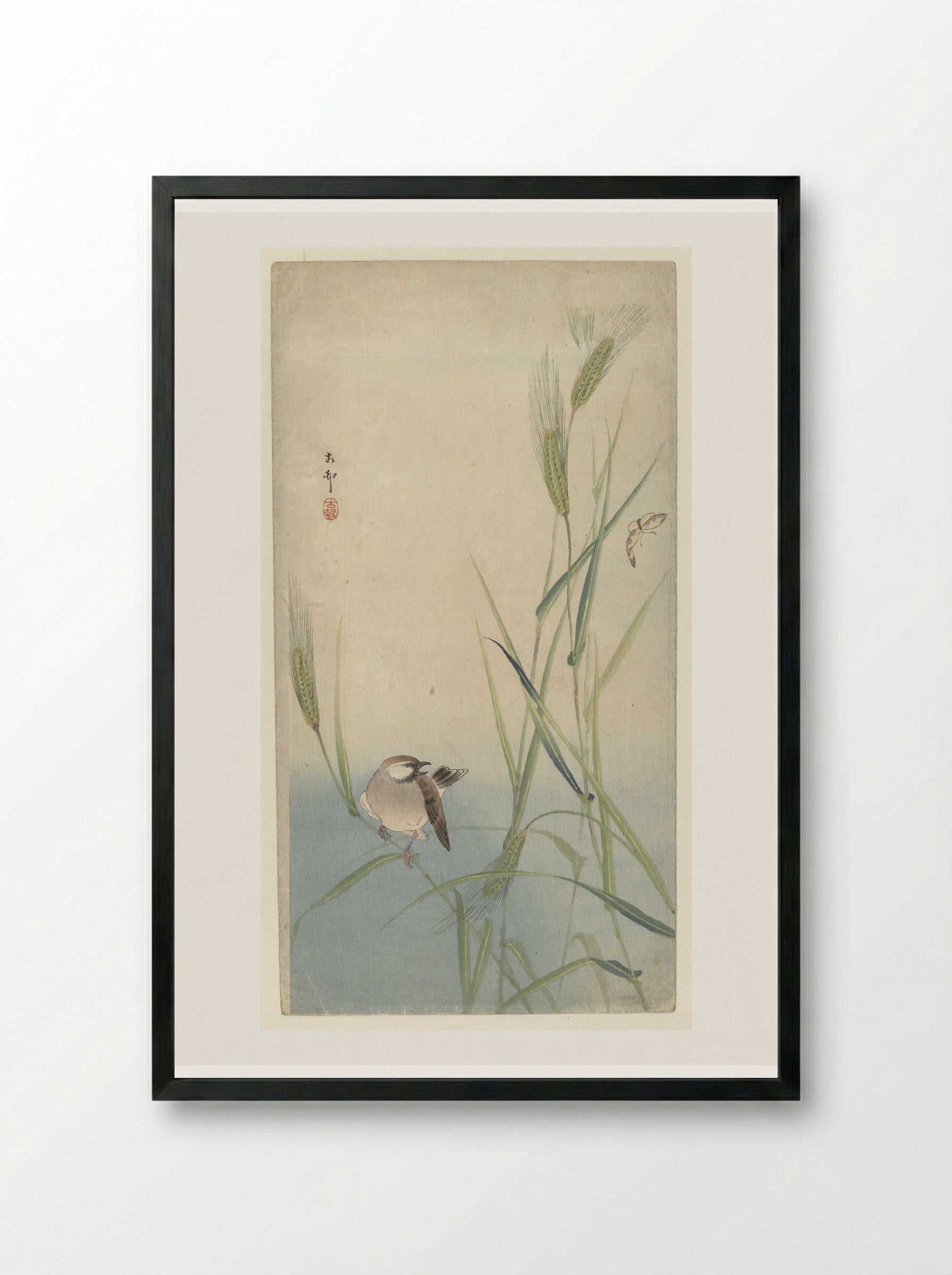 Vogel en vlinder (Bird and Butterfly) - Matsuki Heikichi - Framed Print Black