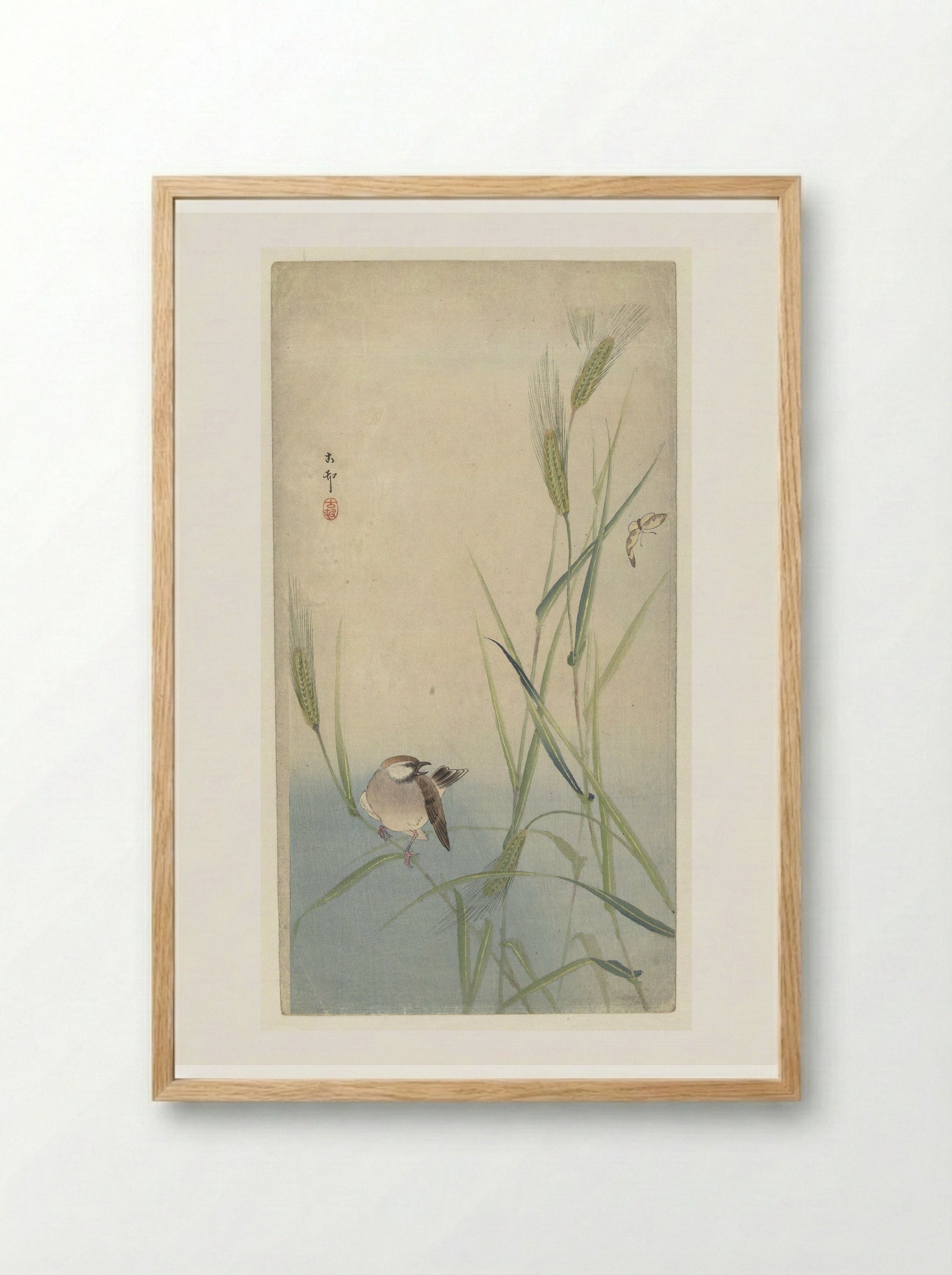 Vogel en vlinder (Bird and Butterfly) - Matsuki Heikichi - Framed Print Wood