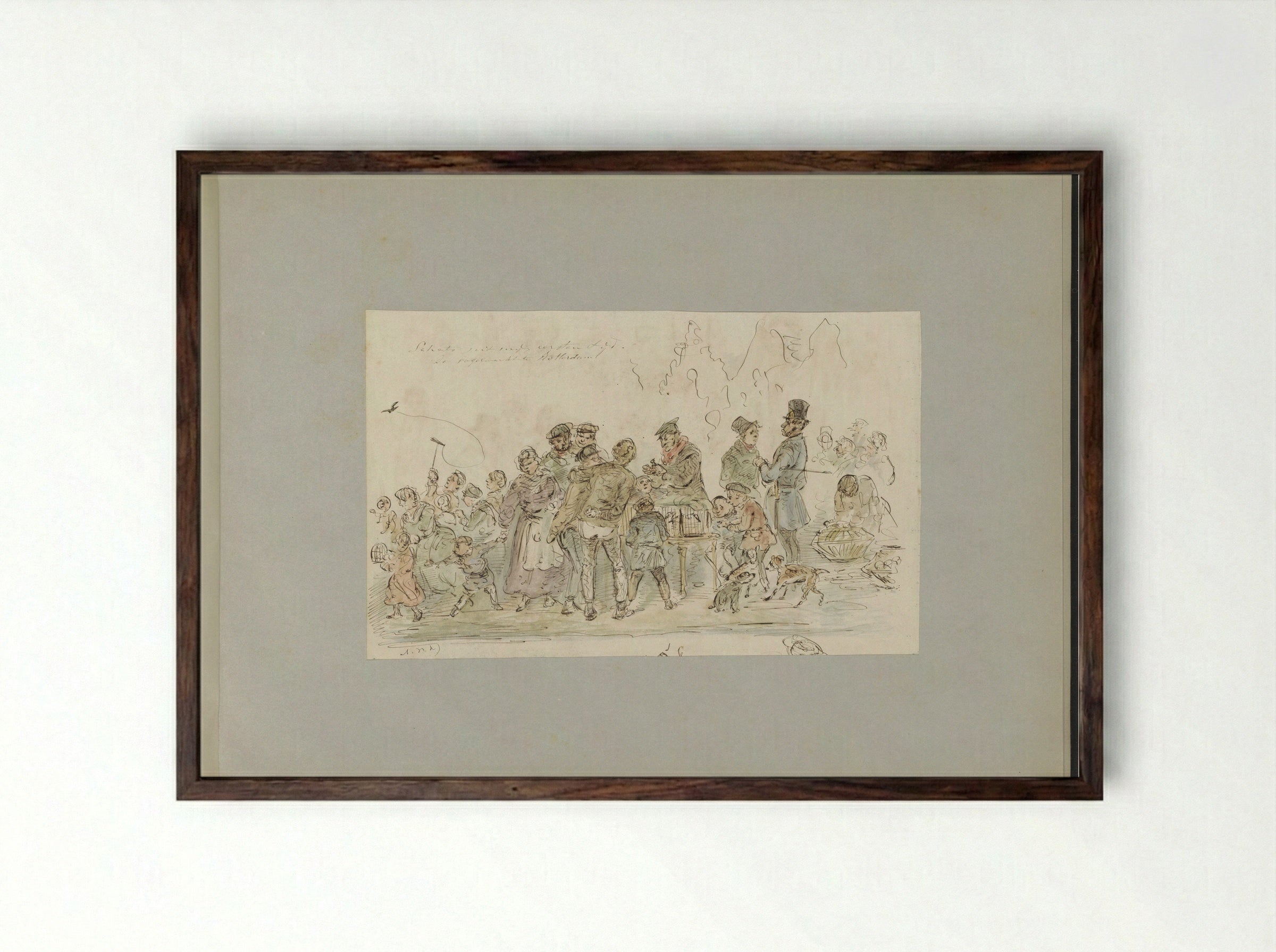 Vogelmarkt te Rotterdam - Alexander Ver Huell - Framed Print Dark Wood