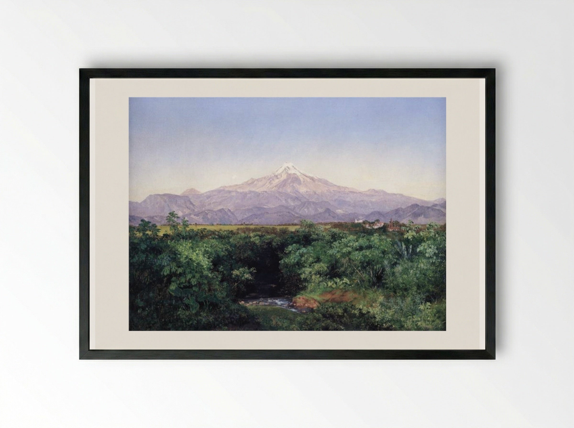 Volcán de Orizaba desde la Hacienda de San Miguelito - José María Velasco - Framed Print Black