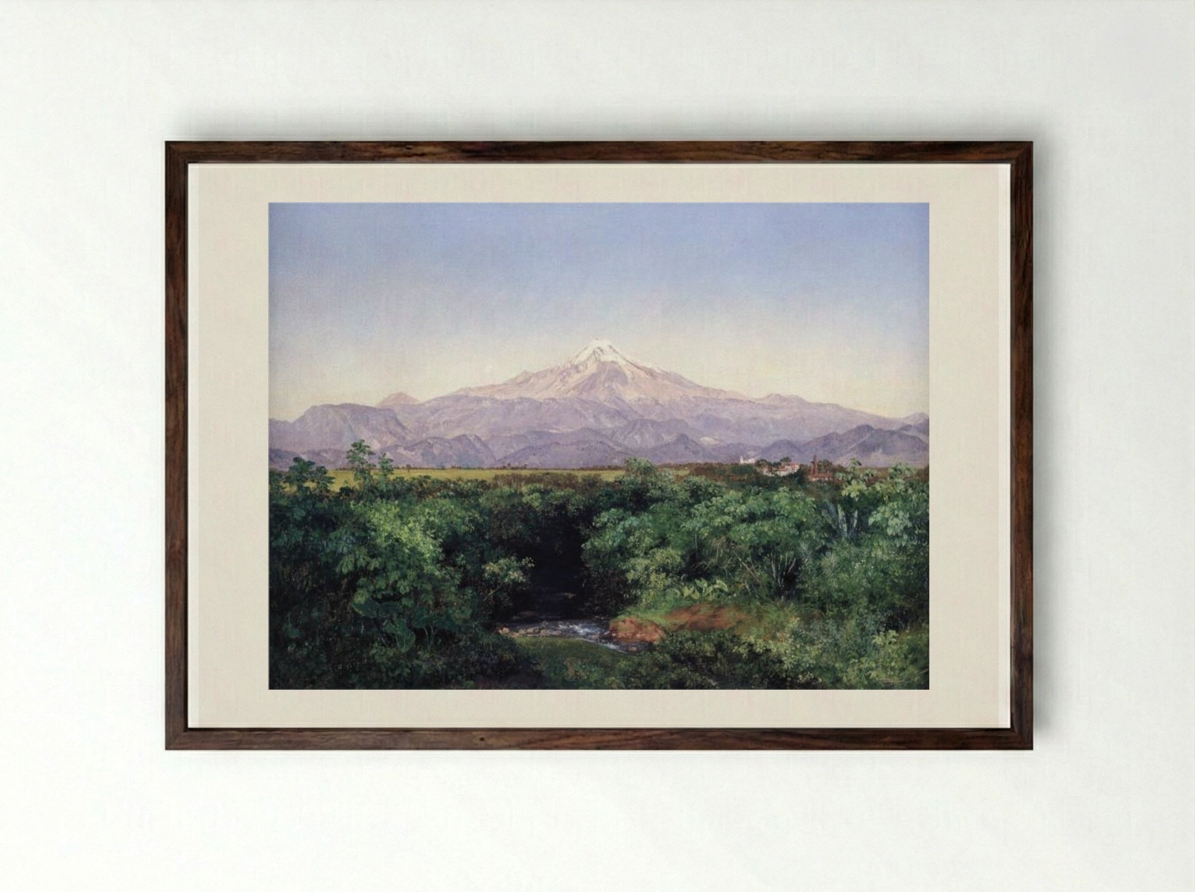 Volcán de Orizaba desde la Hacienda de San Miguelito - José María Velasco - Framed Print Dark Wood