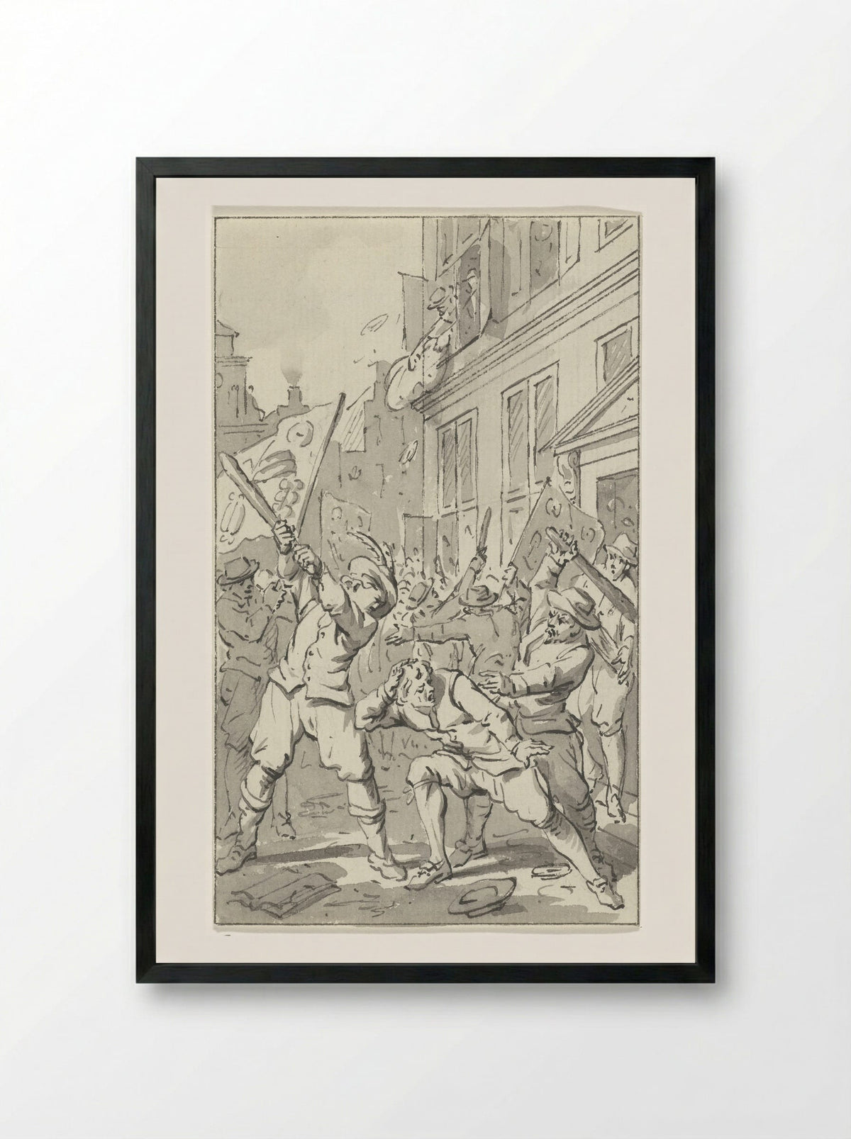 Volkswoede in Alkmaar tijdens het Kaas- en Broodoproer, 1492 - Jacobus Buys - Framed Print Black