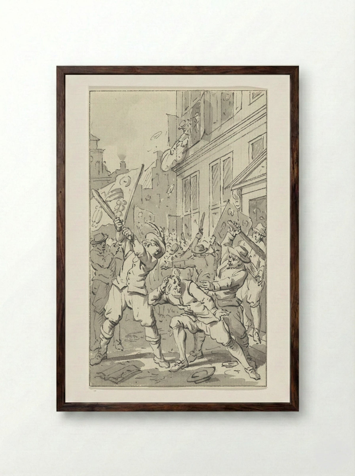 Volkswoede in Alkmaar tijdens het Kaas- en Broodoproer, 1492 - Jacobus Buys - Framed Print Dark Wood