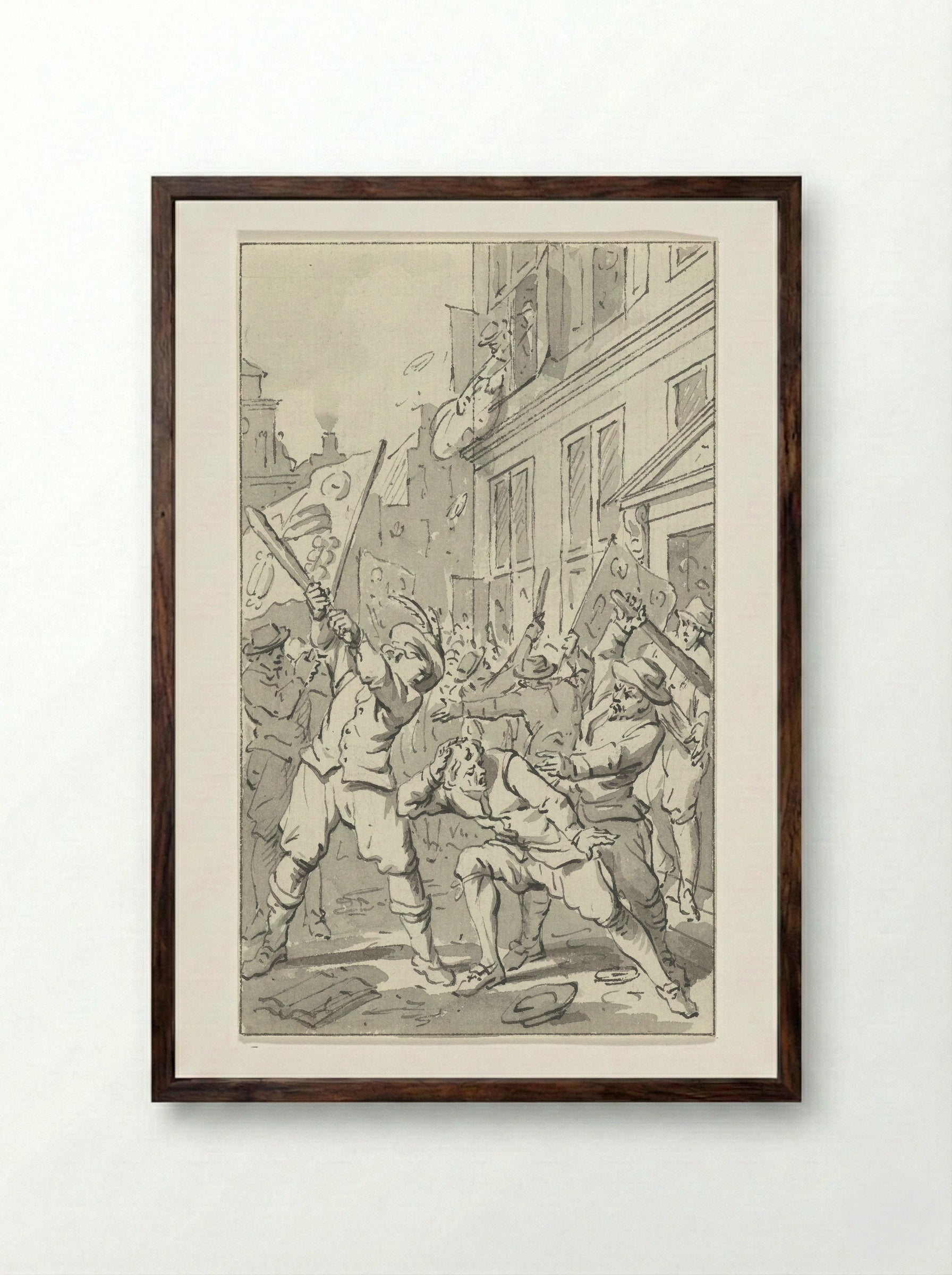 Volkswoede in Alkmaar tijdens het Kaas- en Broodoproer, 1492 - Jacobus Buys - Framed Print Dark Wood