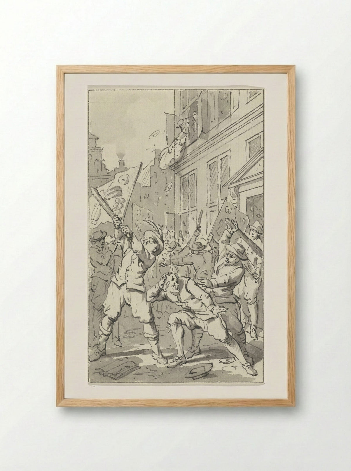 Volkswoede in Alkmaar tijdens het Kaas- en Broodoproer, 1492 - Jacobus Buys - Framed Print Wood