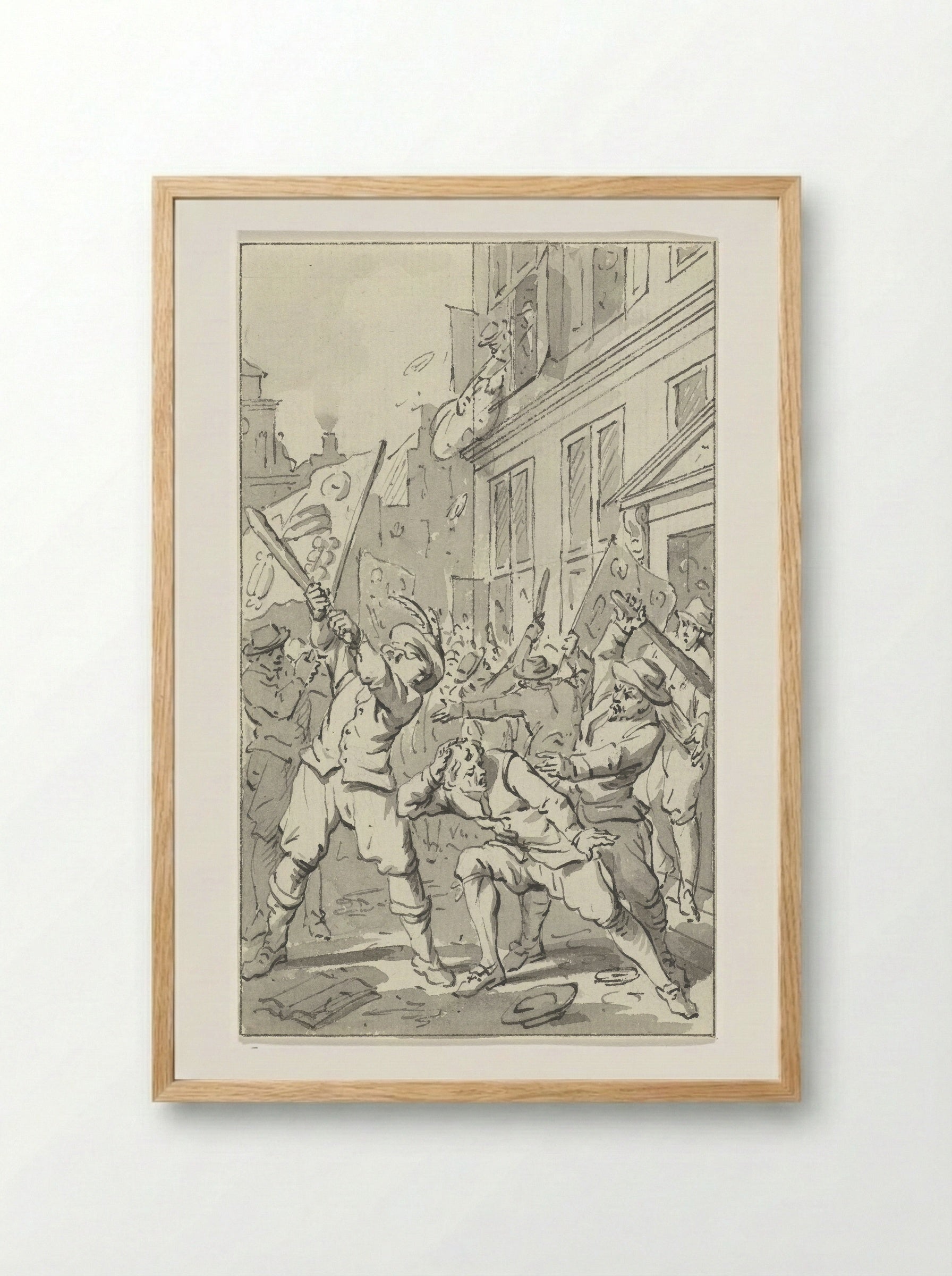 Volkswoede in Alkmaar tijdens het Kaas- en Broodoproer, 1492 - Jacobus Buys - Framed Print Wood