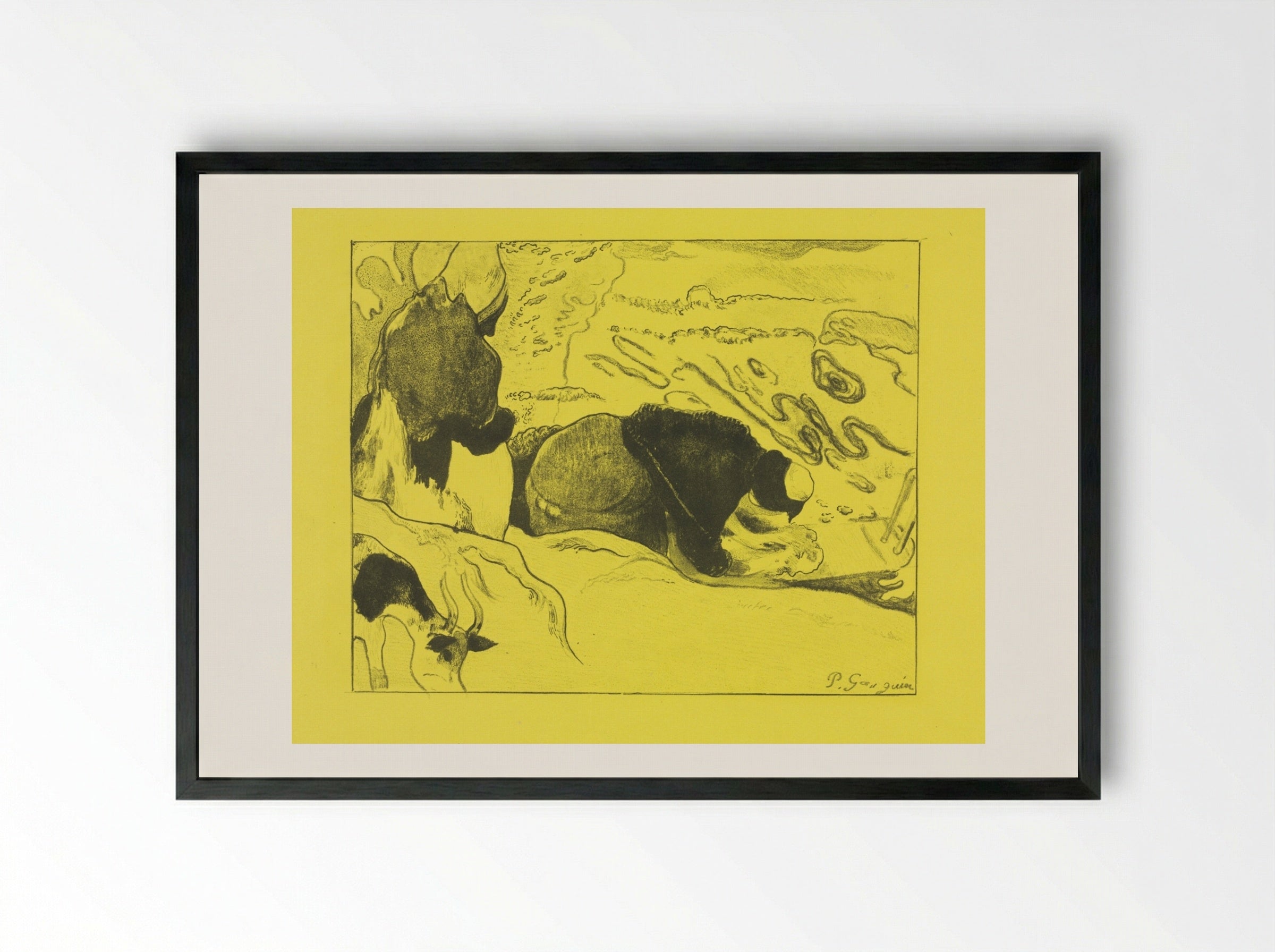 Volpini Suite: Laundresses (Les Laveuses) - Paul Gauguin - Framed Print Black