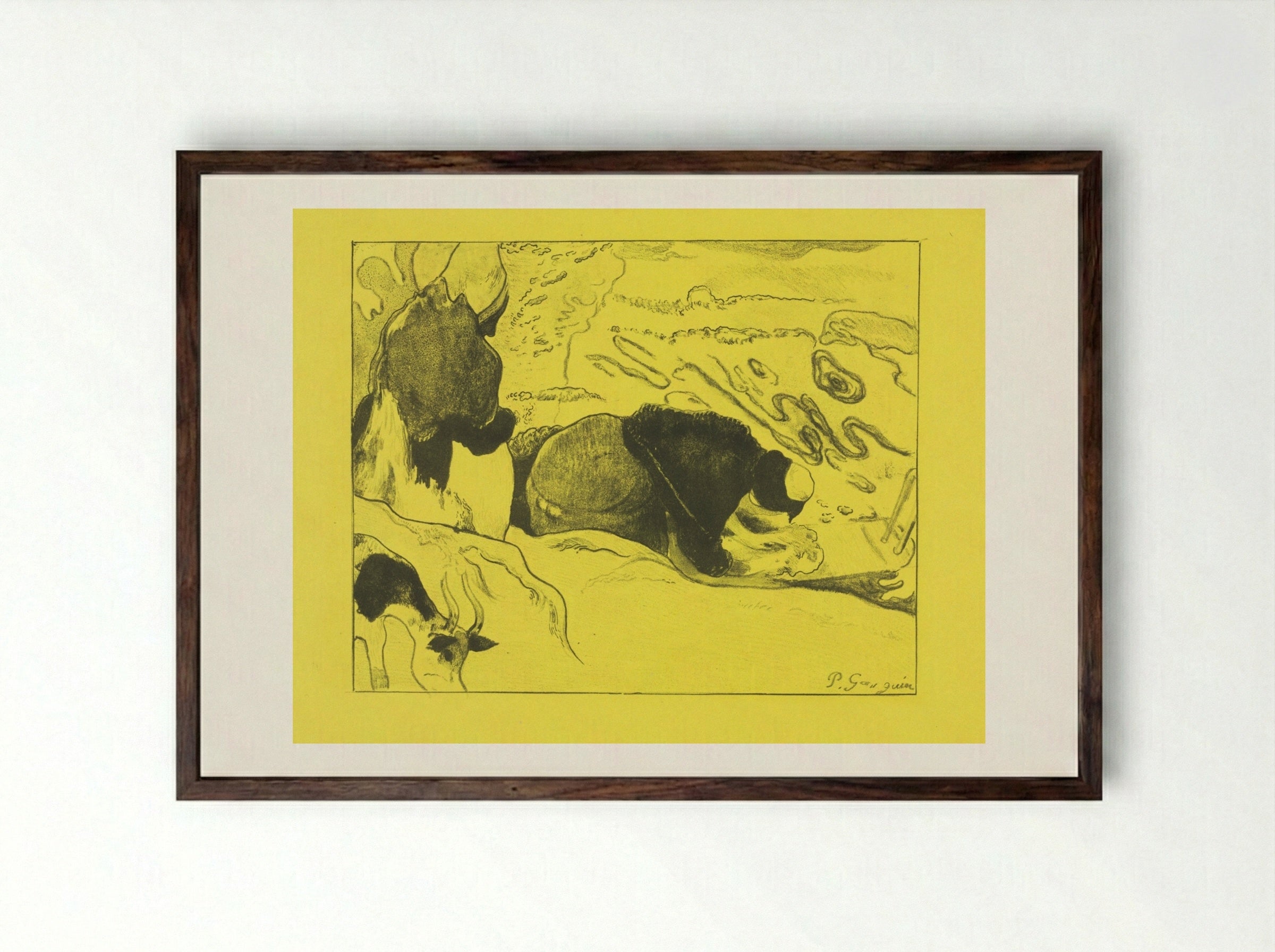 Volpini Suite: Laundresses (Les Laveuses) - Paul Gauguin - Framed Print Dark Wood