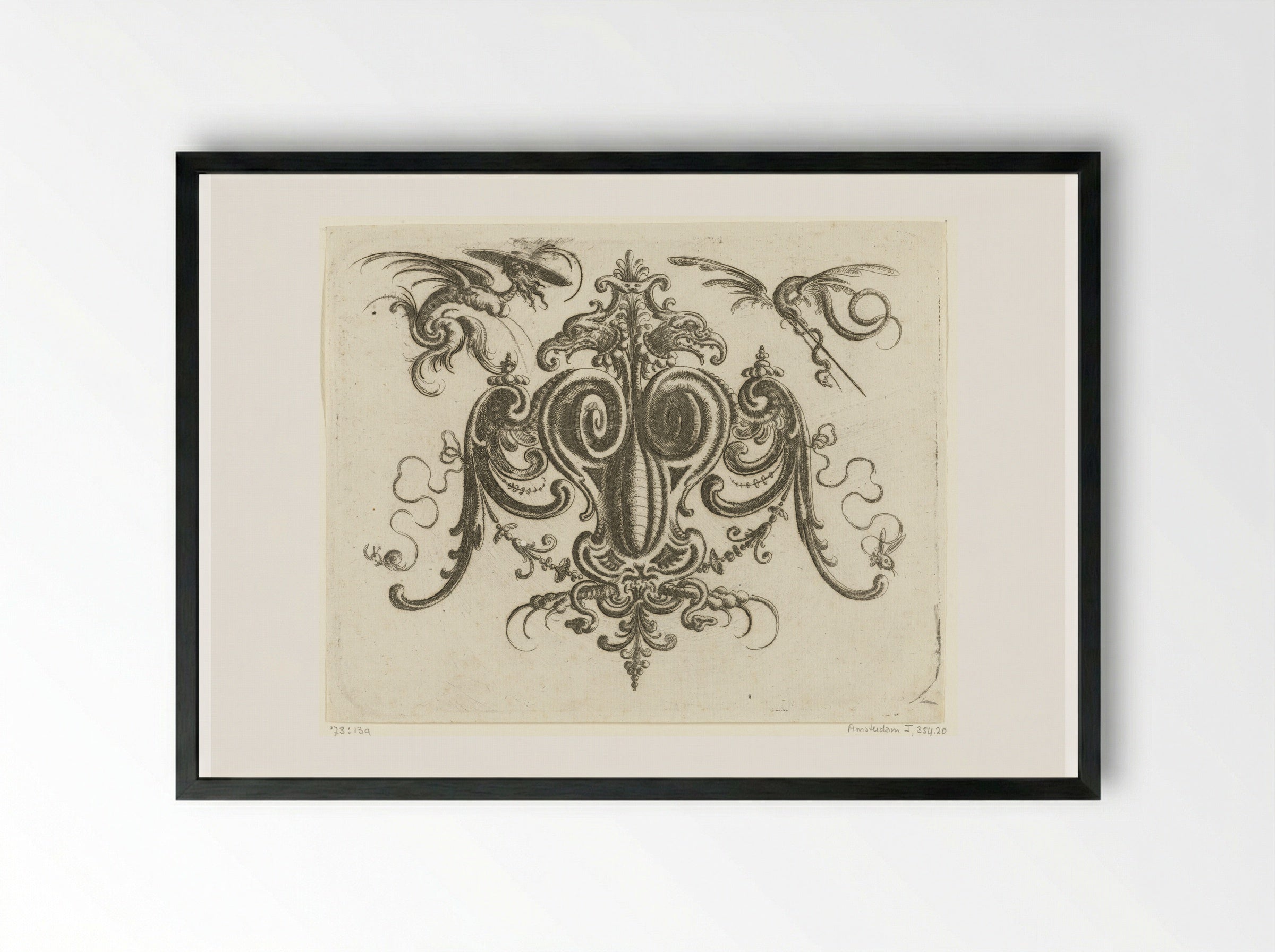 Volutes with Wings, Crowned by a Double-Headed Eagle - Christoph Jamnitzer - Framed Print Black
