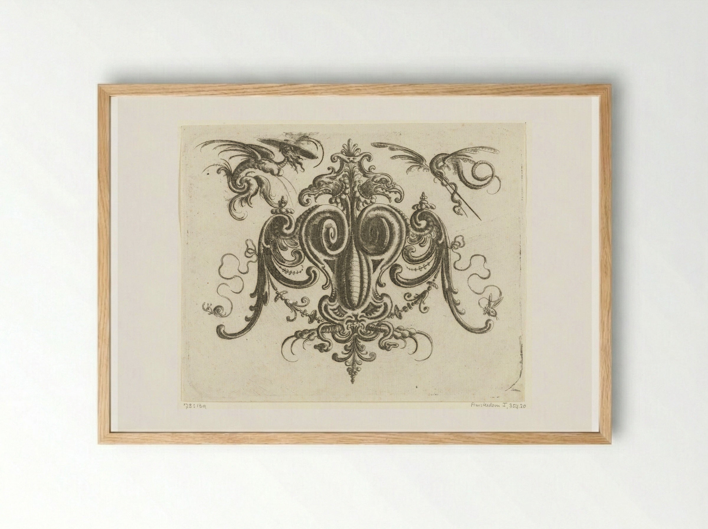 Volutes with Wings, Crowned by a Double-Headed Eagle - Christoph Jamnitzer - Framed Print Wood