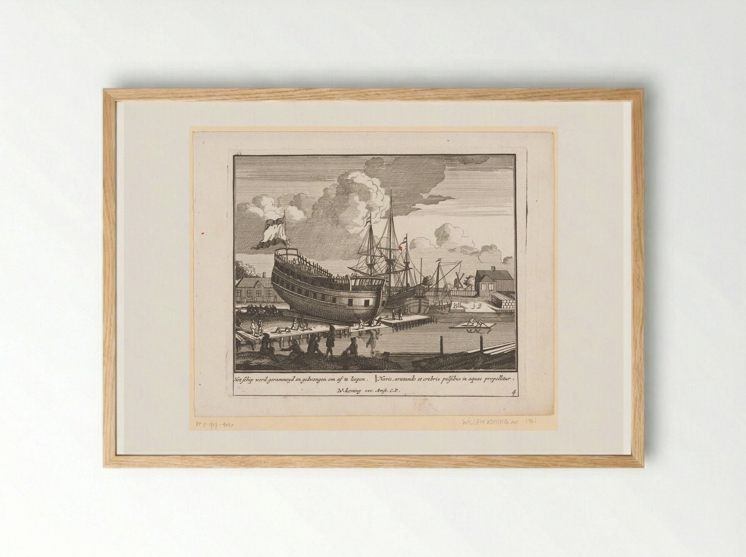 Voorbereidingen voor het te water laten - Pieter van den Berge - Framed Print Wood