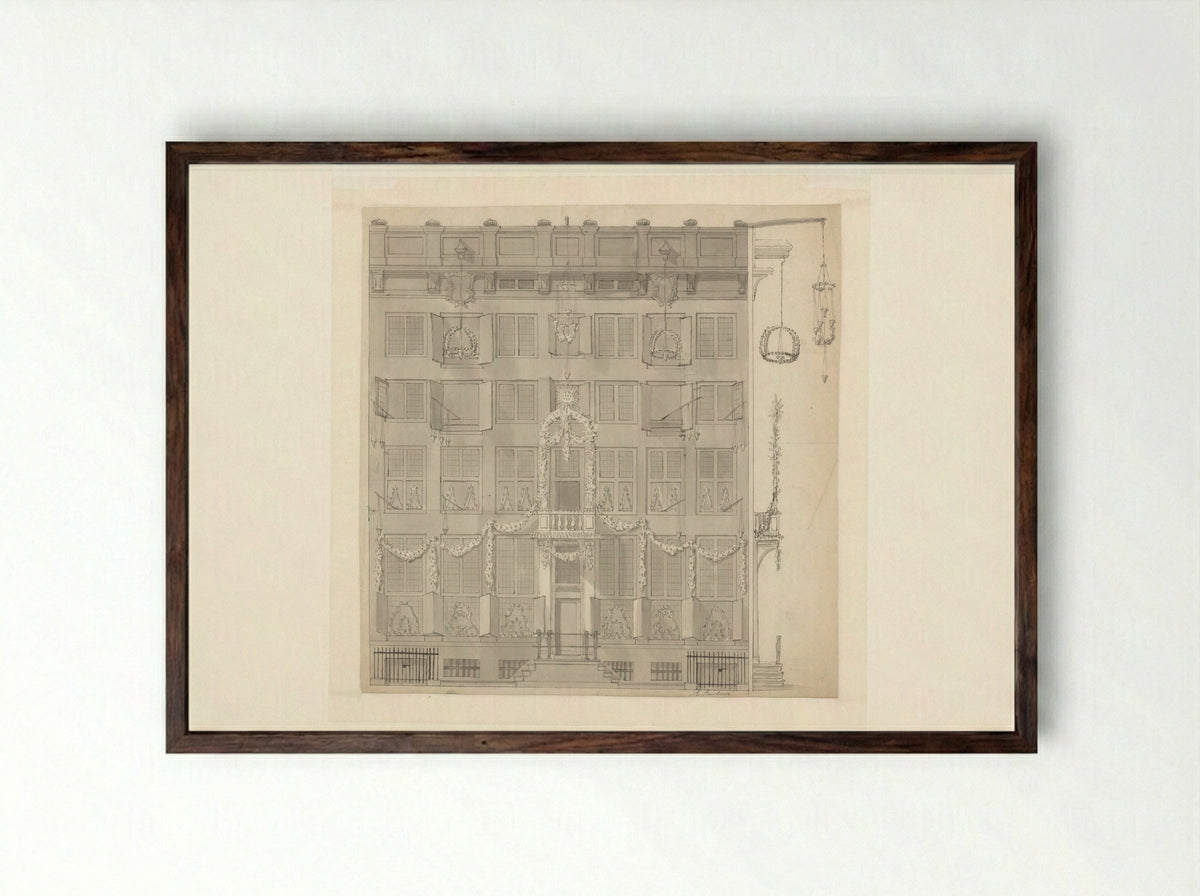 Voorgevel van een grachtenpand - Bartholomeus Barbiers - Framed Print Dark Wood