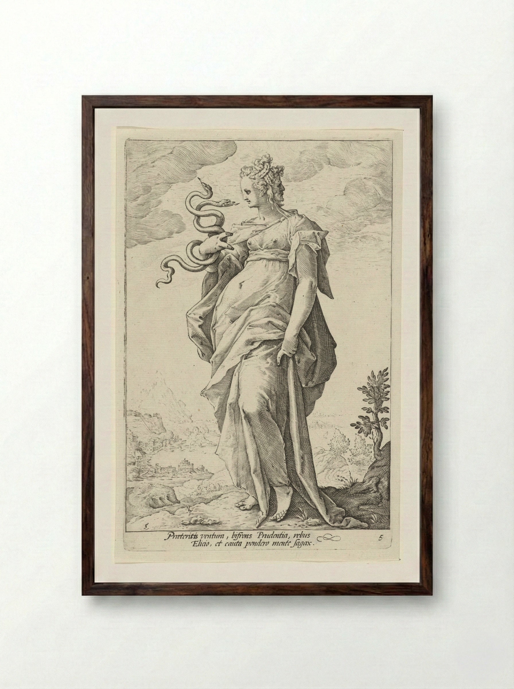 Voorzichtigheid (Prudentia) - Claes Jansz. Visscher (II) - Framed Print Dark Wood