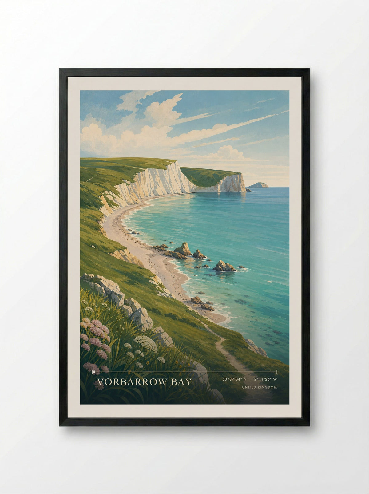 Vorbarrow Bay United Kingdom Travel Poster - Framed Print Black