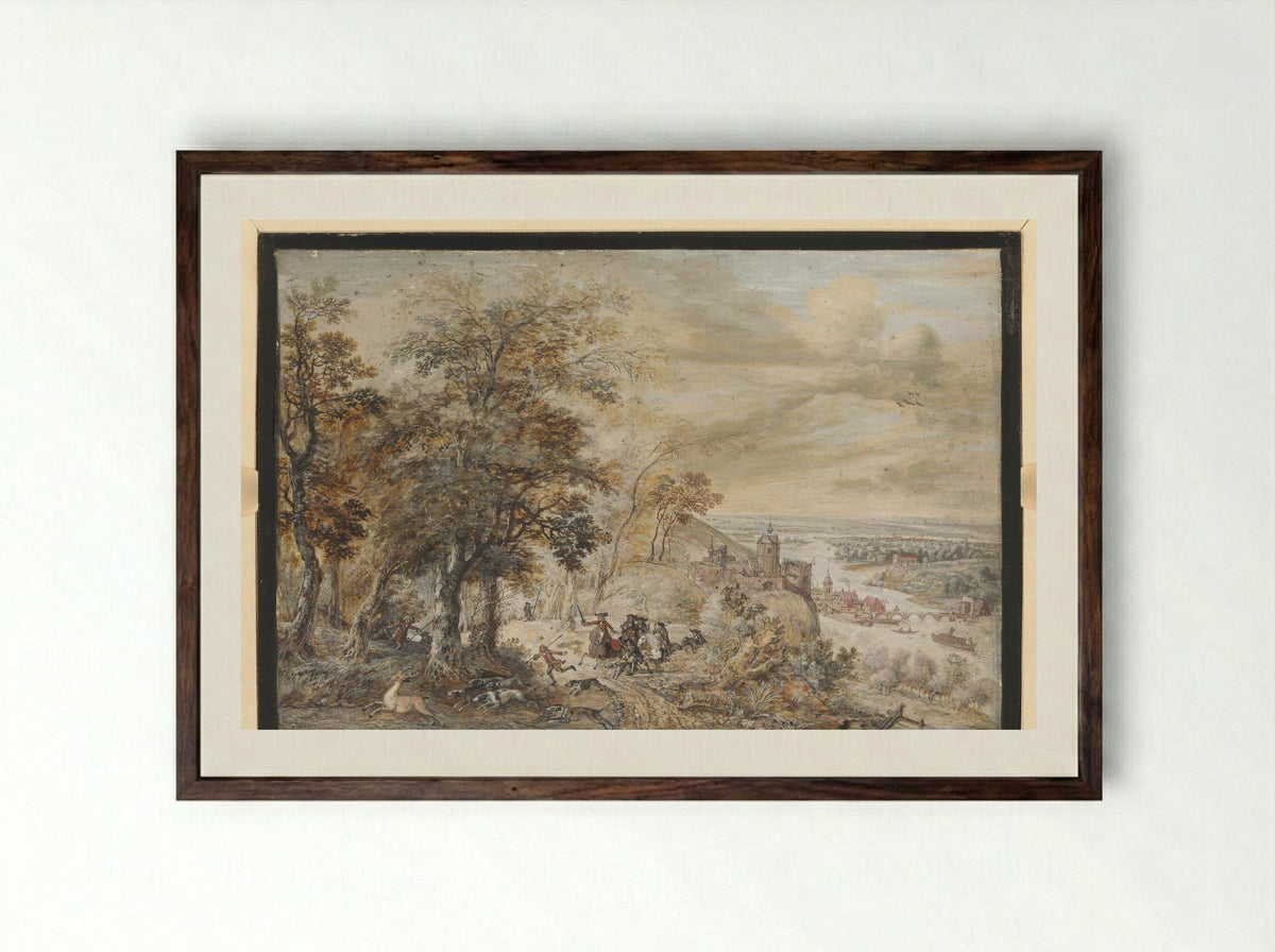Vorstelijke jachtpartij - Gerrit Battem - Framed Print Dark Wood