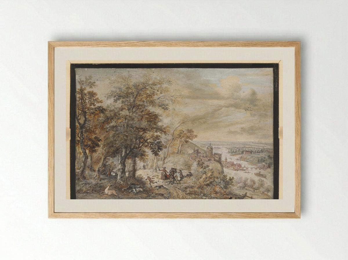 Vorstelijke jachtpartij - Gerrit Battem - Framed Print Wood
