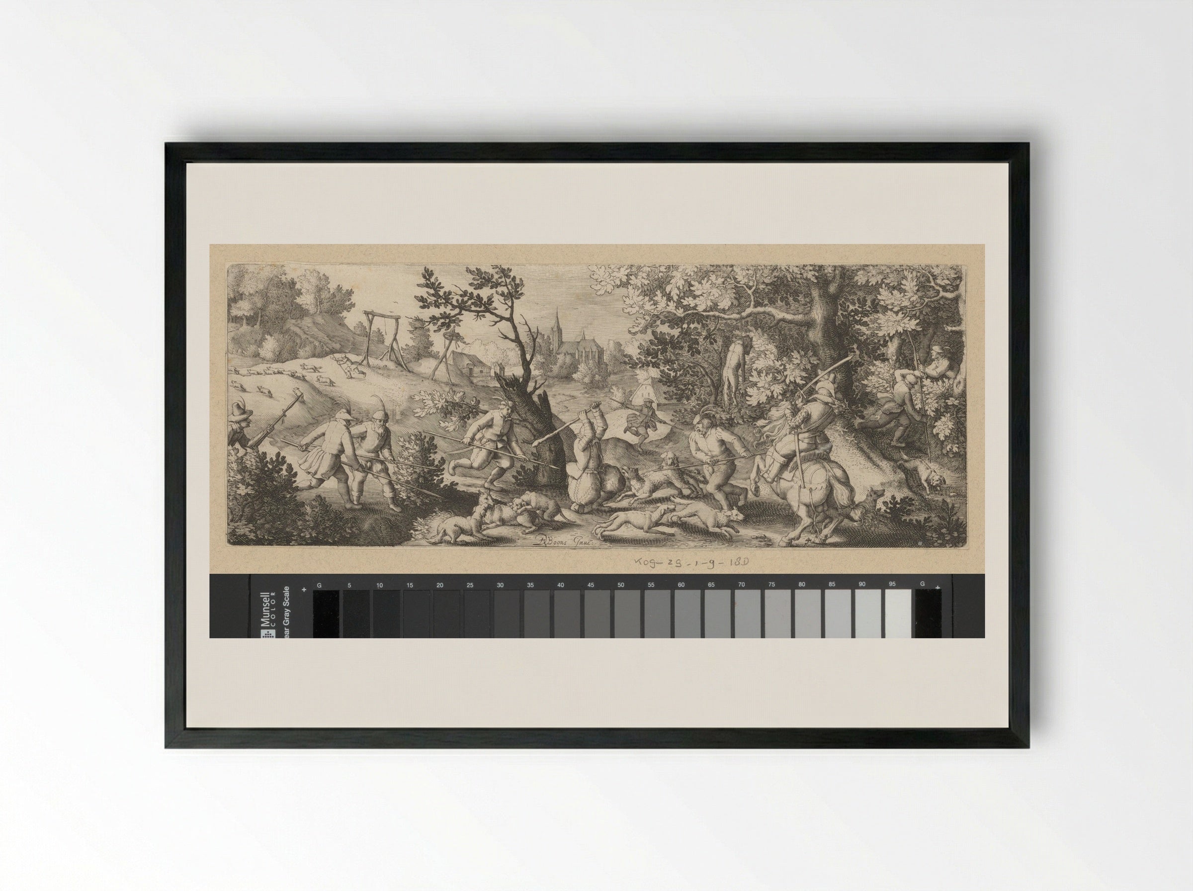 Vossenjacht (The Fox Hunt) - Claes Jansz. Visscher (II) - Framed Print Black