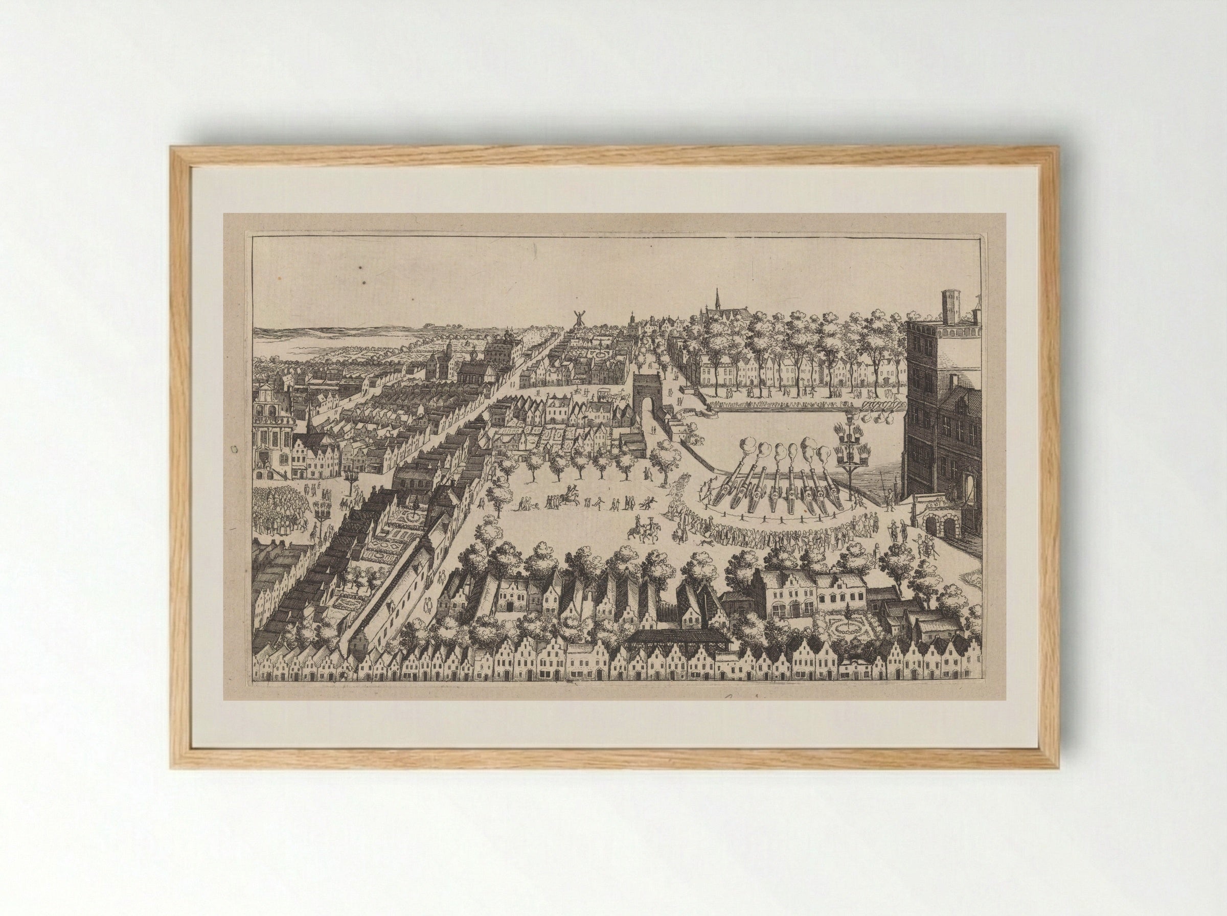 Vreugdevuren te Den Haag na de afkondiging van het bestand, 1609 - Simon Frisius - Framed Print Wood
