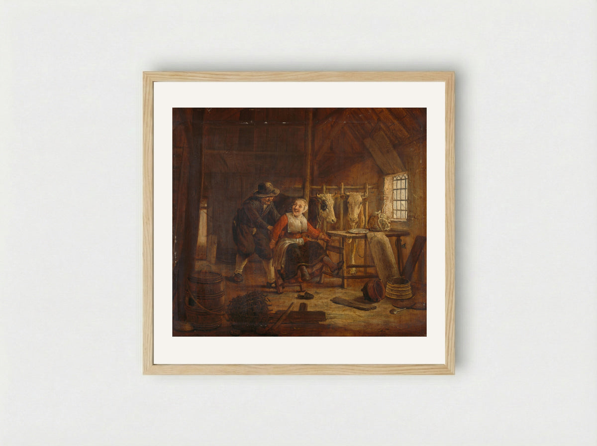 Vrijage in een koestal - Govert Dircksz. Camphuysen - Framed Print Wood