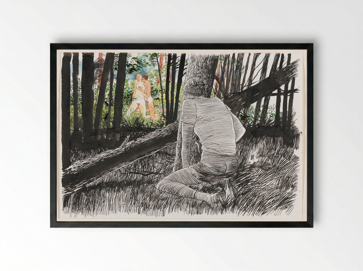 Vrijend paar in bos - Peter van Straaten - Framed Print Black
