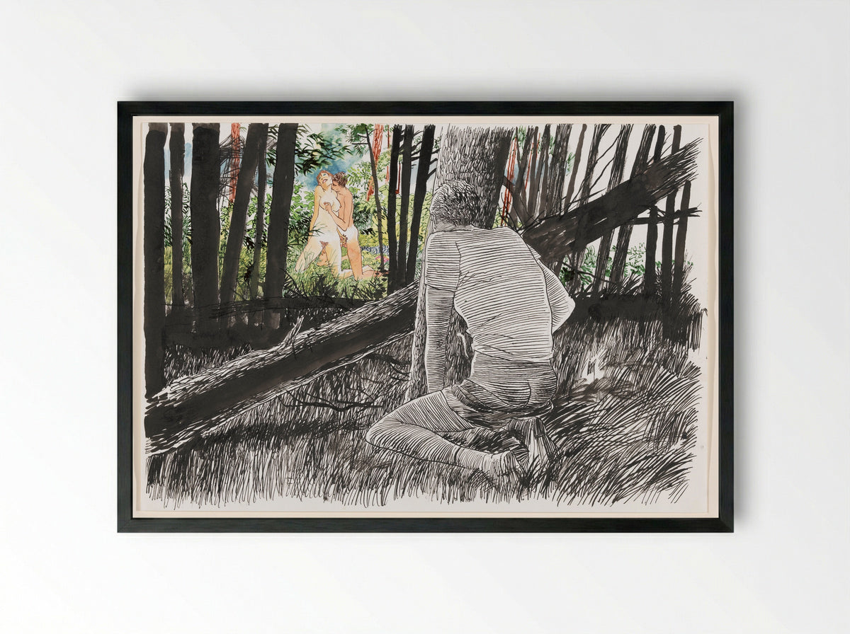 Vrijend paar in bos - Peter van Straaten - Framed Print Black