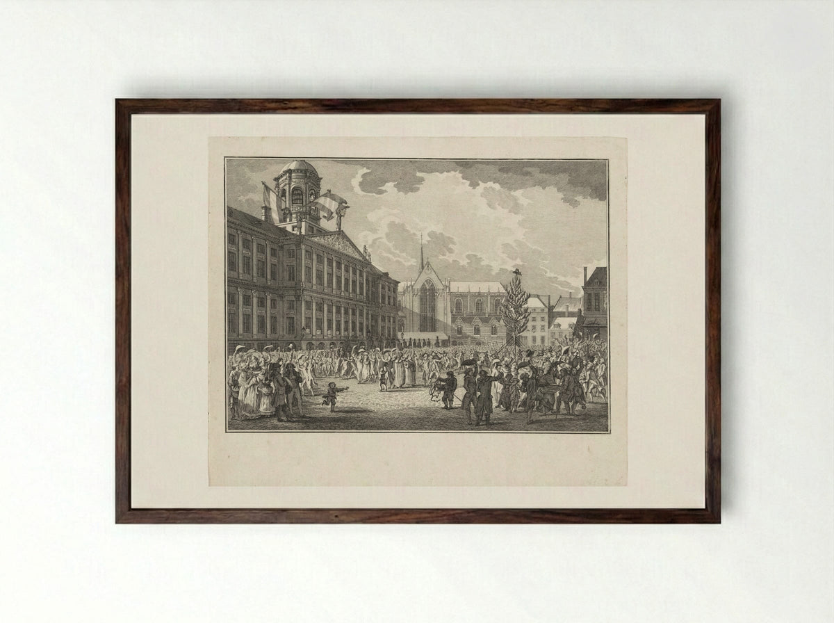 Vrijgelaten burger deputatie verwelkomd op de Dam, 1795 - Jan Lucas van der Beek - Framed Print Dark Wood