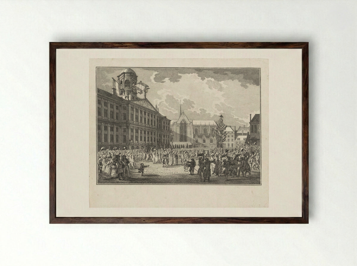 Vrijgelaten burger deputatie verwelkomd op de Dam, 1795 - Jan Lucas van der Beek - Framed Print Dark Wood