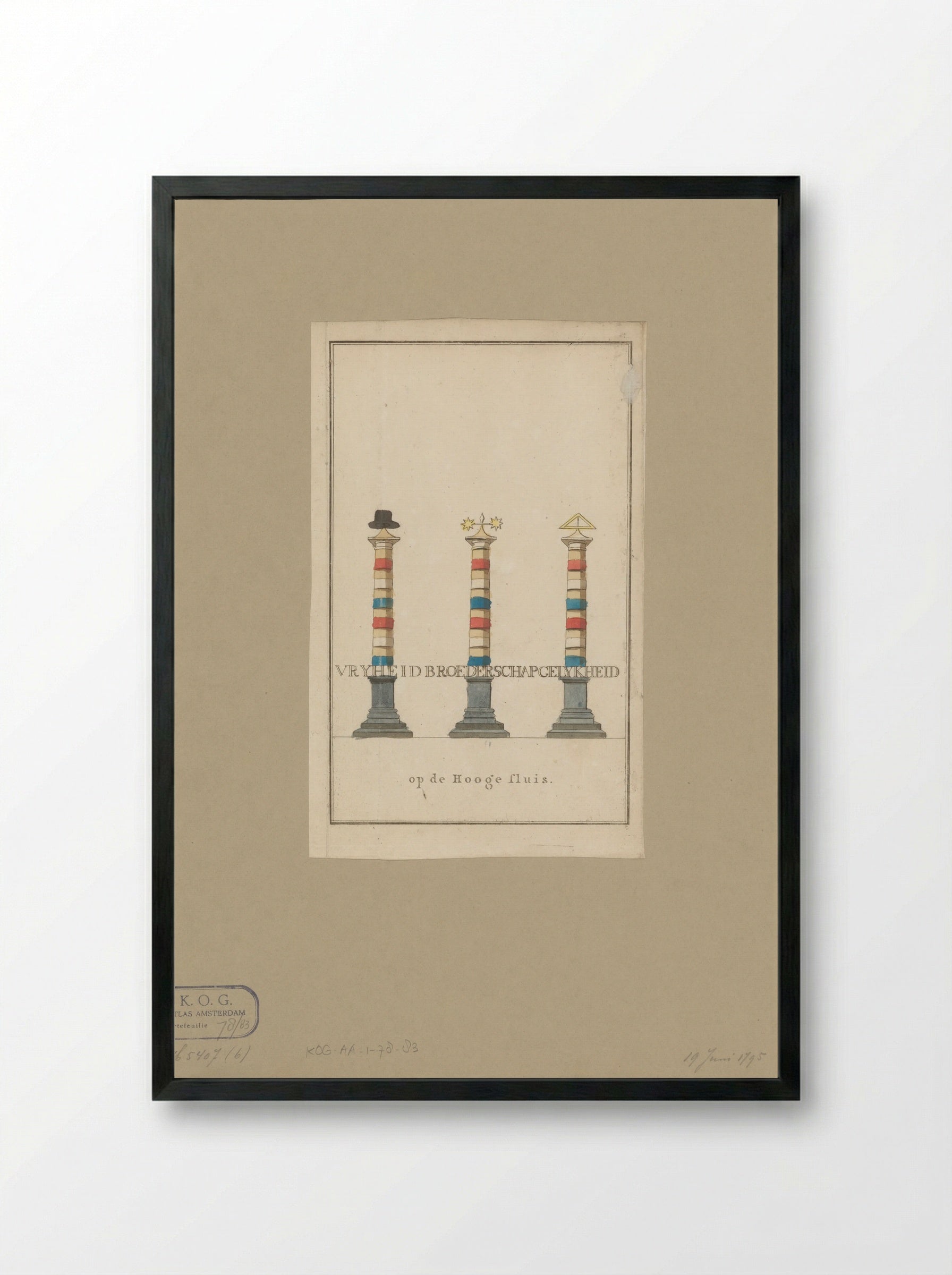 Vrijheid, Broederschap en Gelijkheid, decoratie op de Hogesluis te Amsterdam - Noach van der Meer (II) - Framed Print Black
