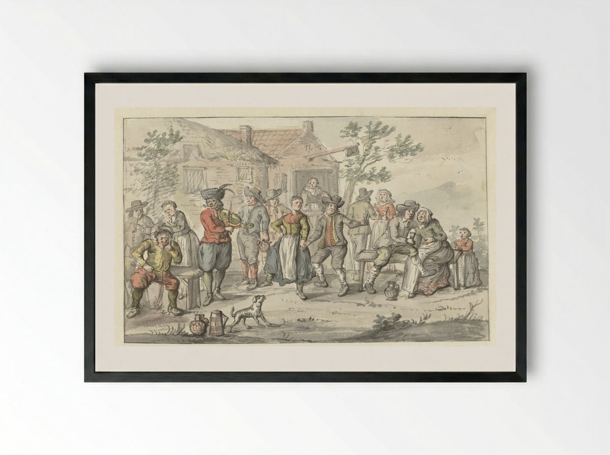 Vrolijk gezelschap voor een herberg - Gerrit Grasdorp - Framed Print Black