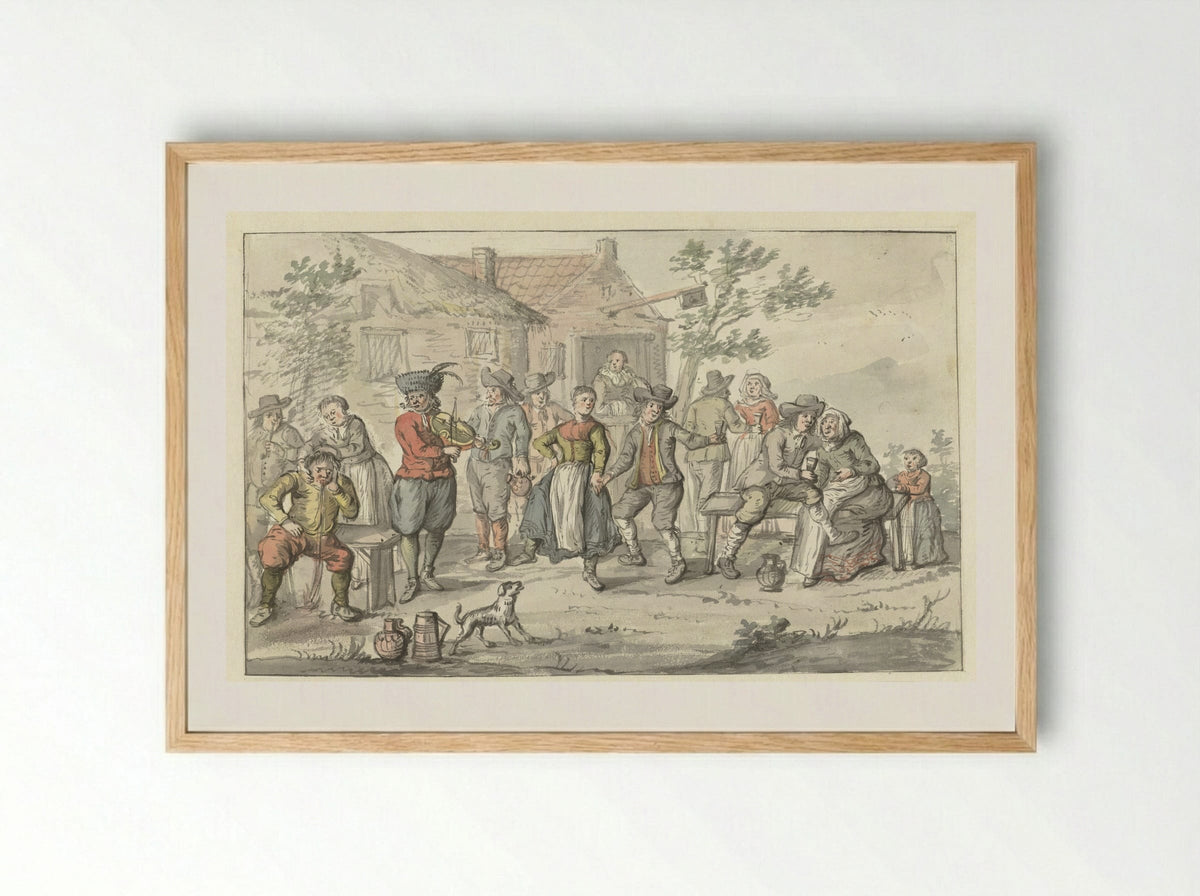 Vrolijk gezelschap voor een herberg - Gerrit Grasdorp - Framed Print Wood