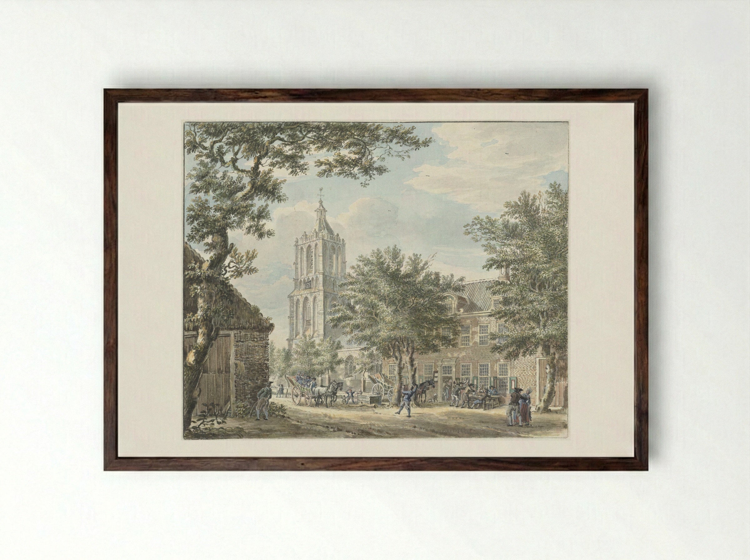 Vrolijke partij in het dorp Houten - Jan de Beijer - Framed Print Dark Wood
