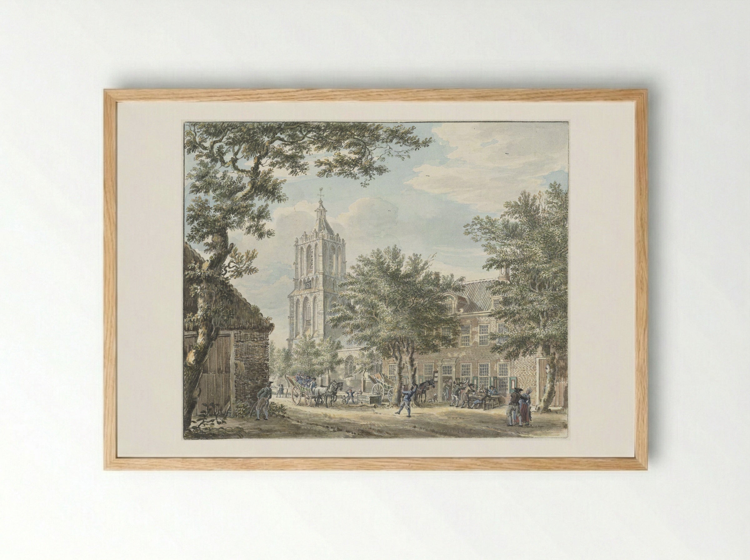 Vrolijke partij in het dorp Houten - Jan de Beijer - Framed Print Wood