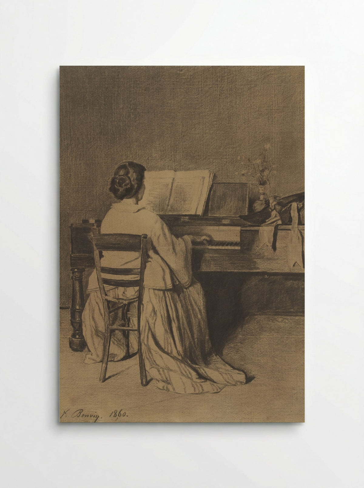 Vrouw aan de piano, op de rug gezien - François Bonvin - Poster