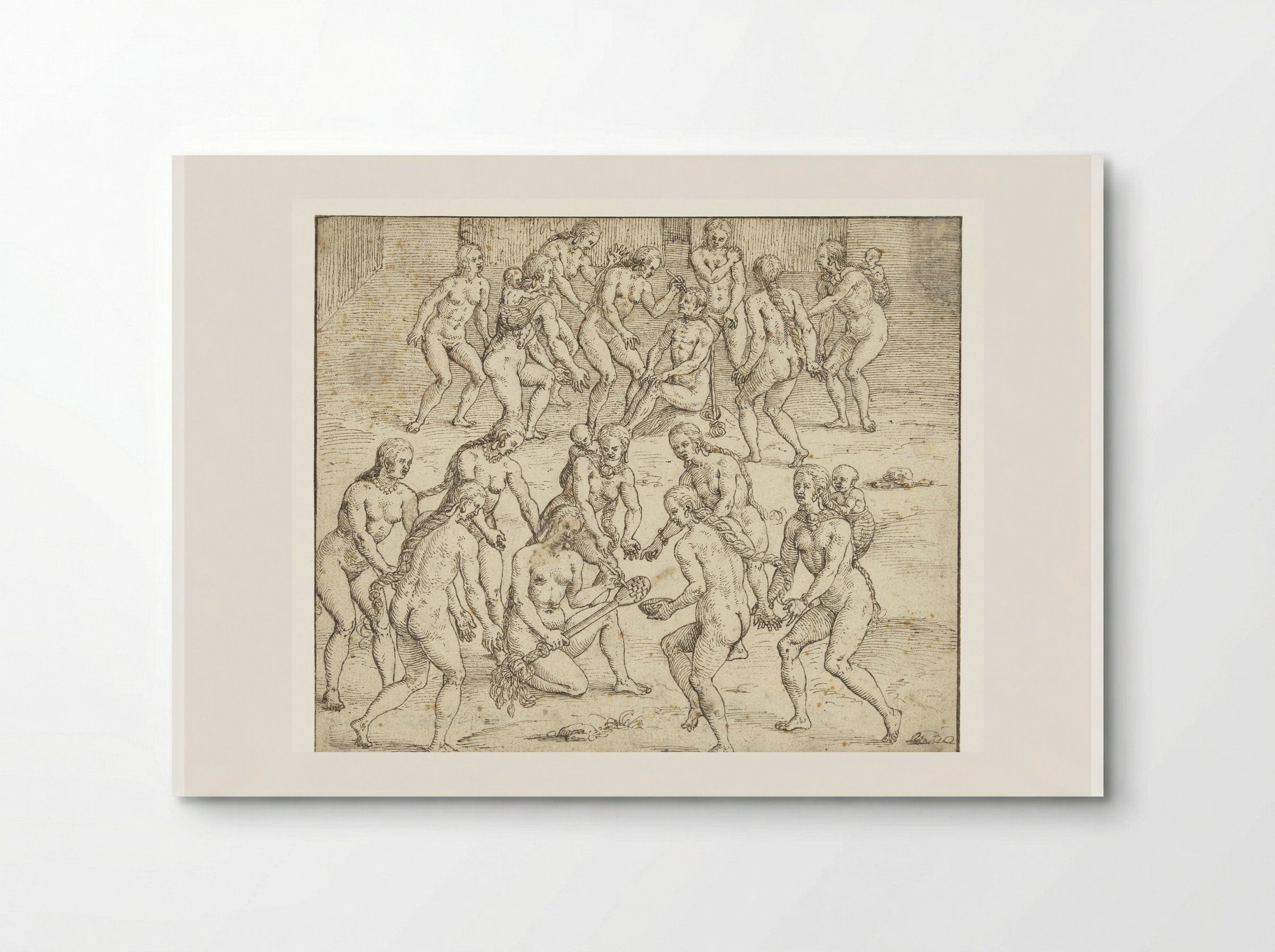 Vrouw bereidt de doding van een gevangene voor - Theodor de Bry - Poster