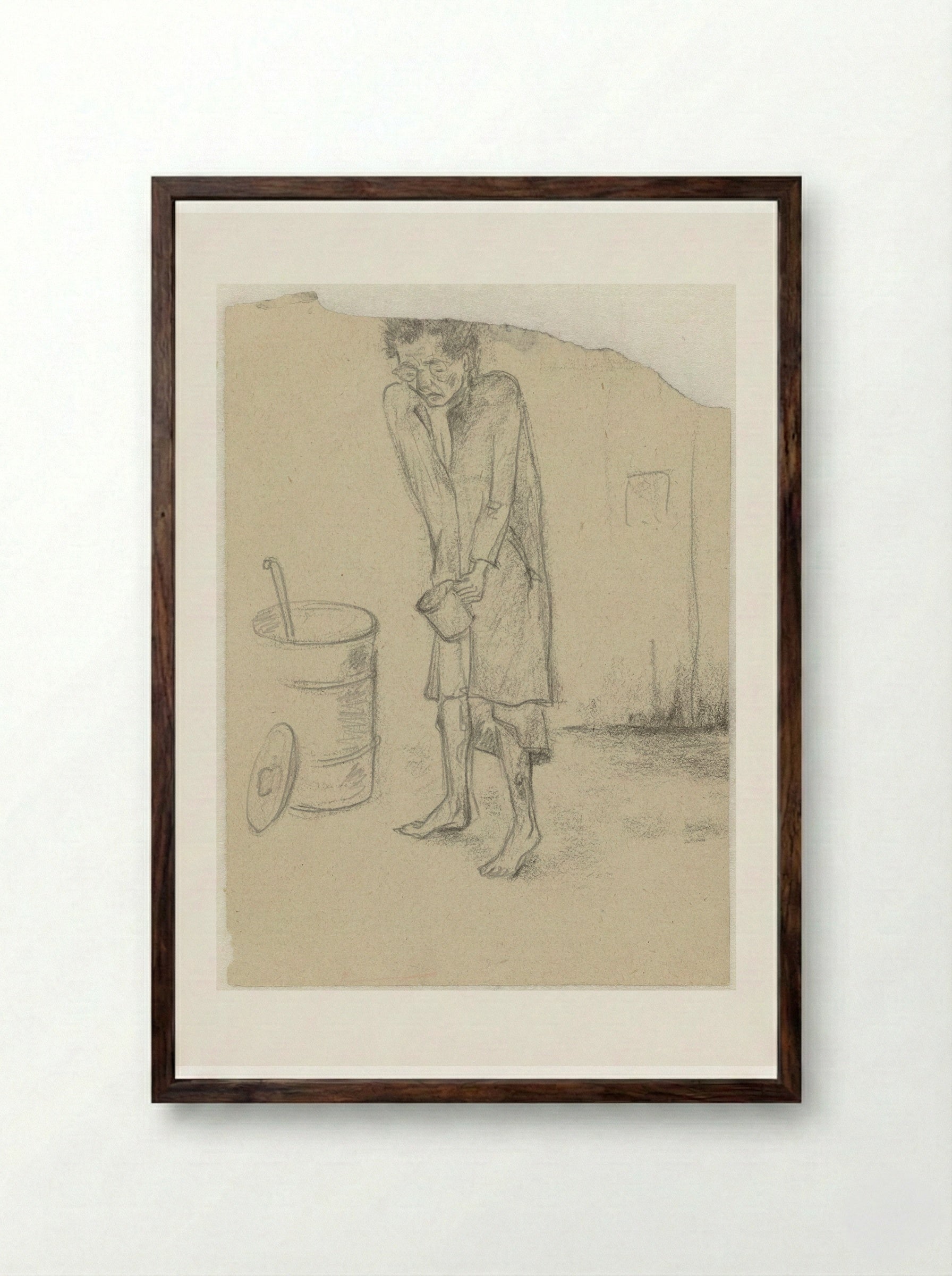Vrouw bij een ketel koolraapsoep in Ravensbrück - Aat Breur-Hibma - Framed Print Dark Wood
