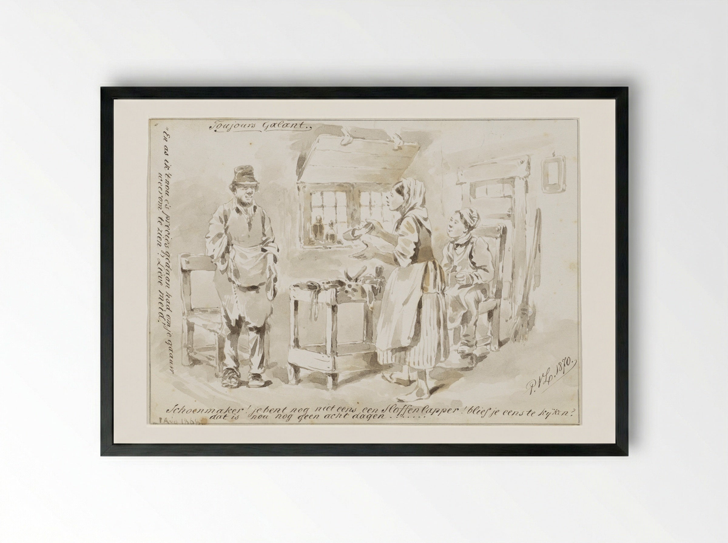 Vrouw bij schoenlapper - Pieter van Loon - Framed Print Black