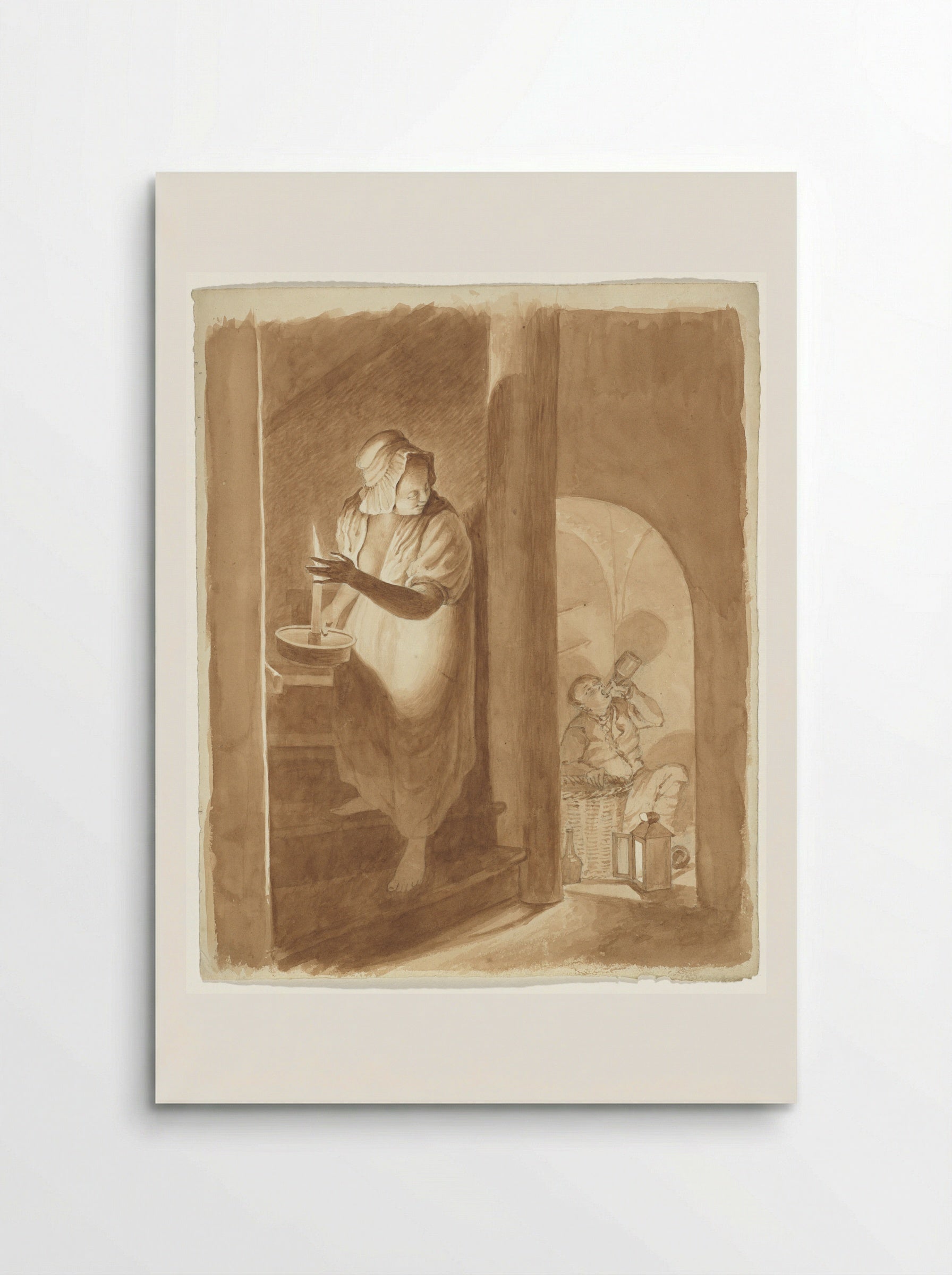 Vrouw die een drinkende man bespiedt - Pieter van Loon - Poster