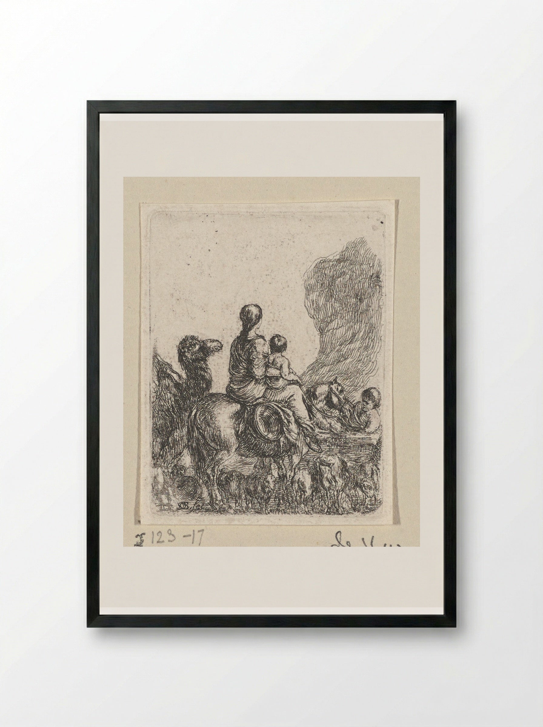 Vrouw en kind te paard, op de rug gezien - Jacques van Merlen - Framed Print Black