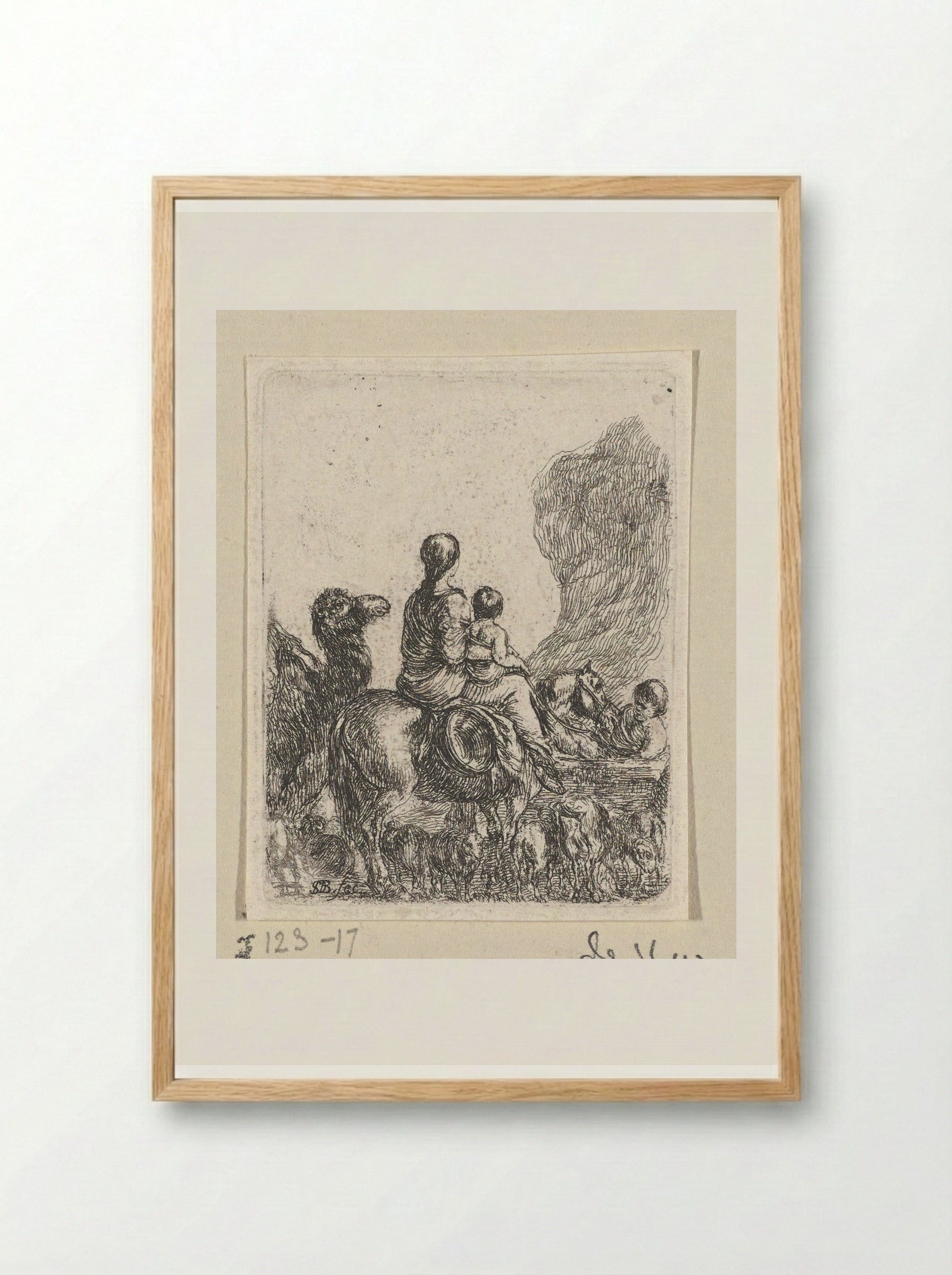 Vrouw en kind te paard, op de rug gezien - Jacques van Merlen - Framed Print Wood