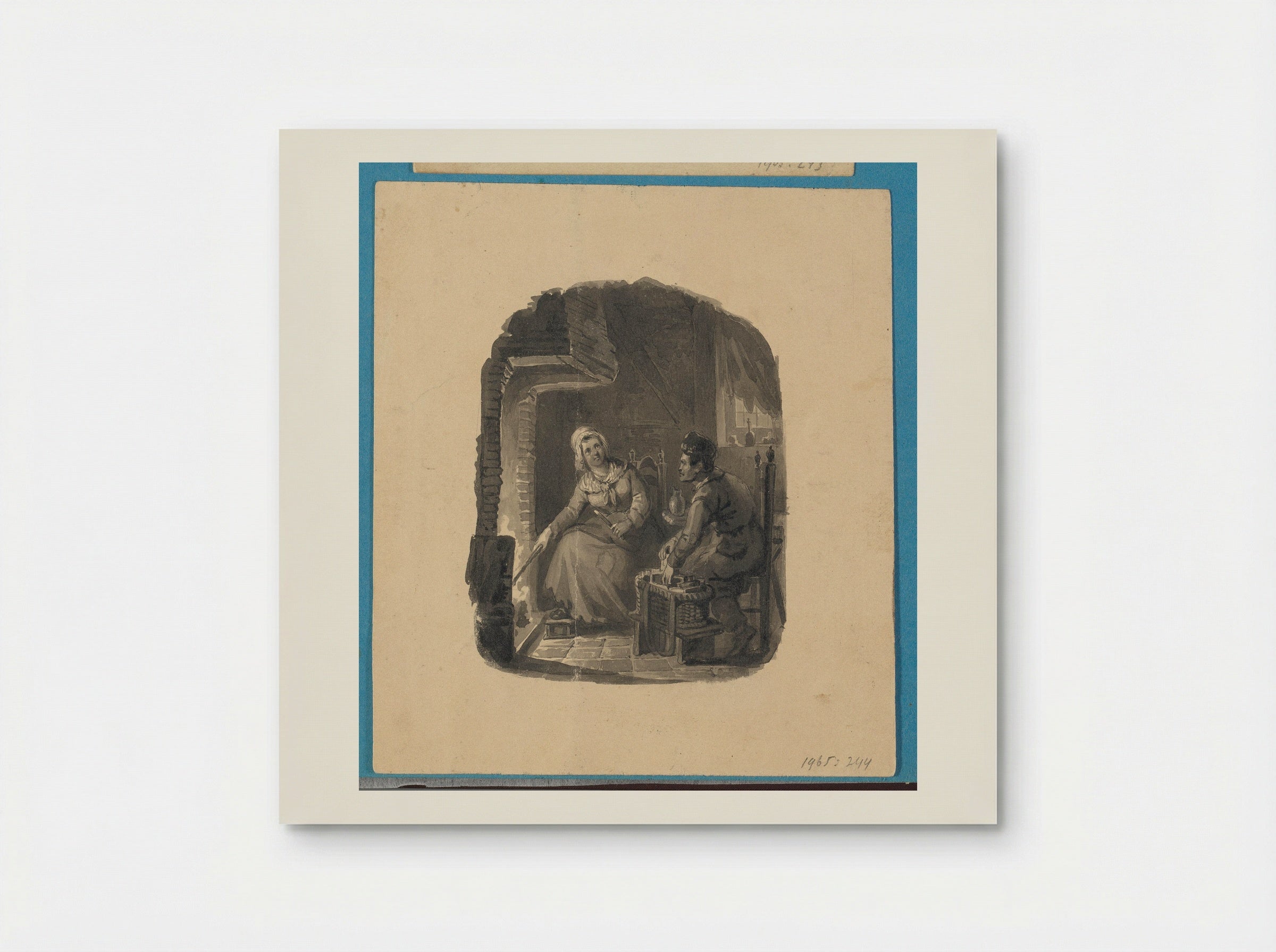 Vrouw en man bij een haardvuur - Johann Wilhelm Kaiser - Poster